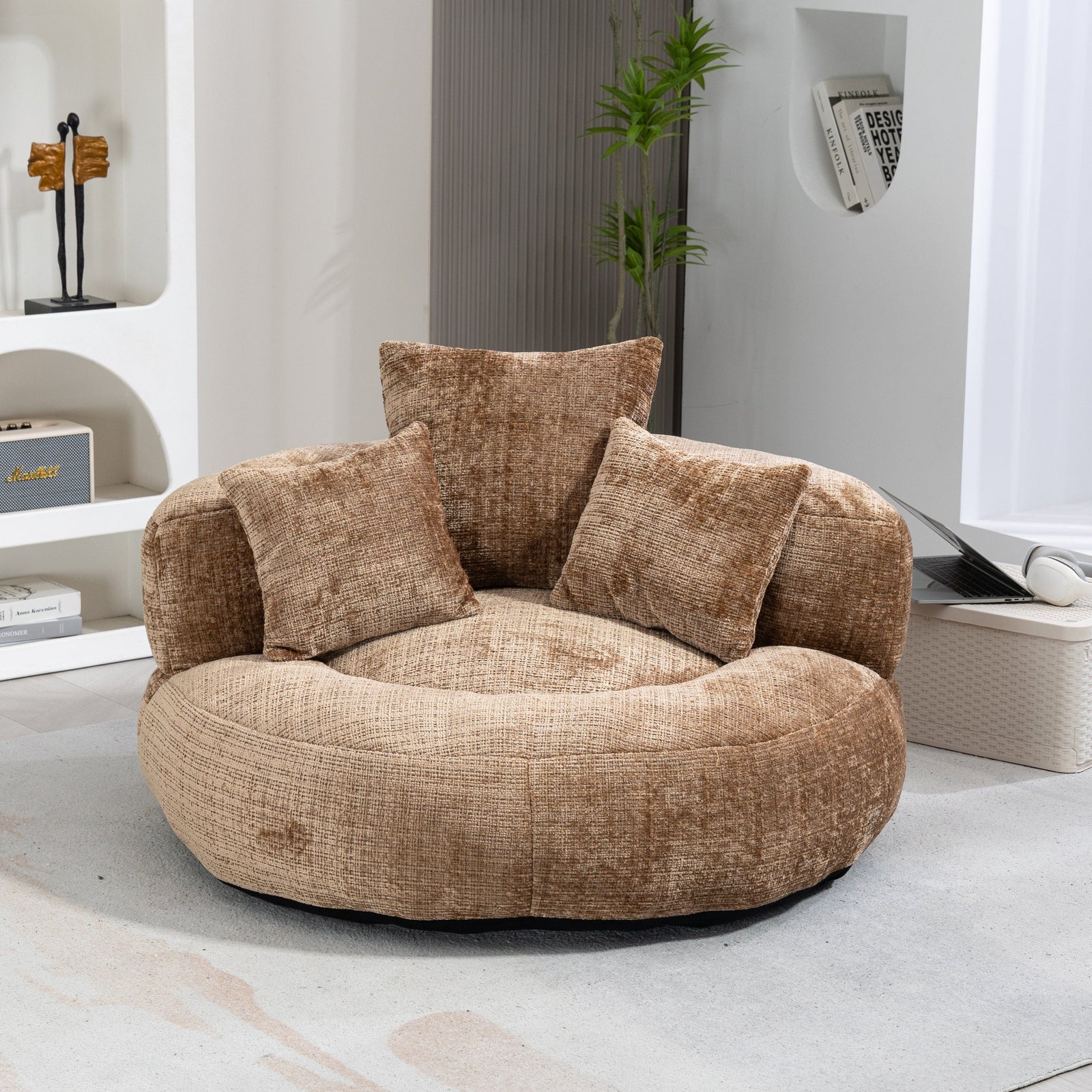 THE FURNITURE CO. Bean Bag Chair Default Comfortable Lazy Lounger Bean Bag Couch in Coffee Chenille
