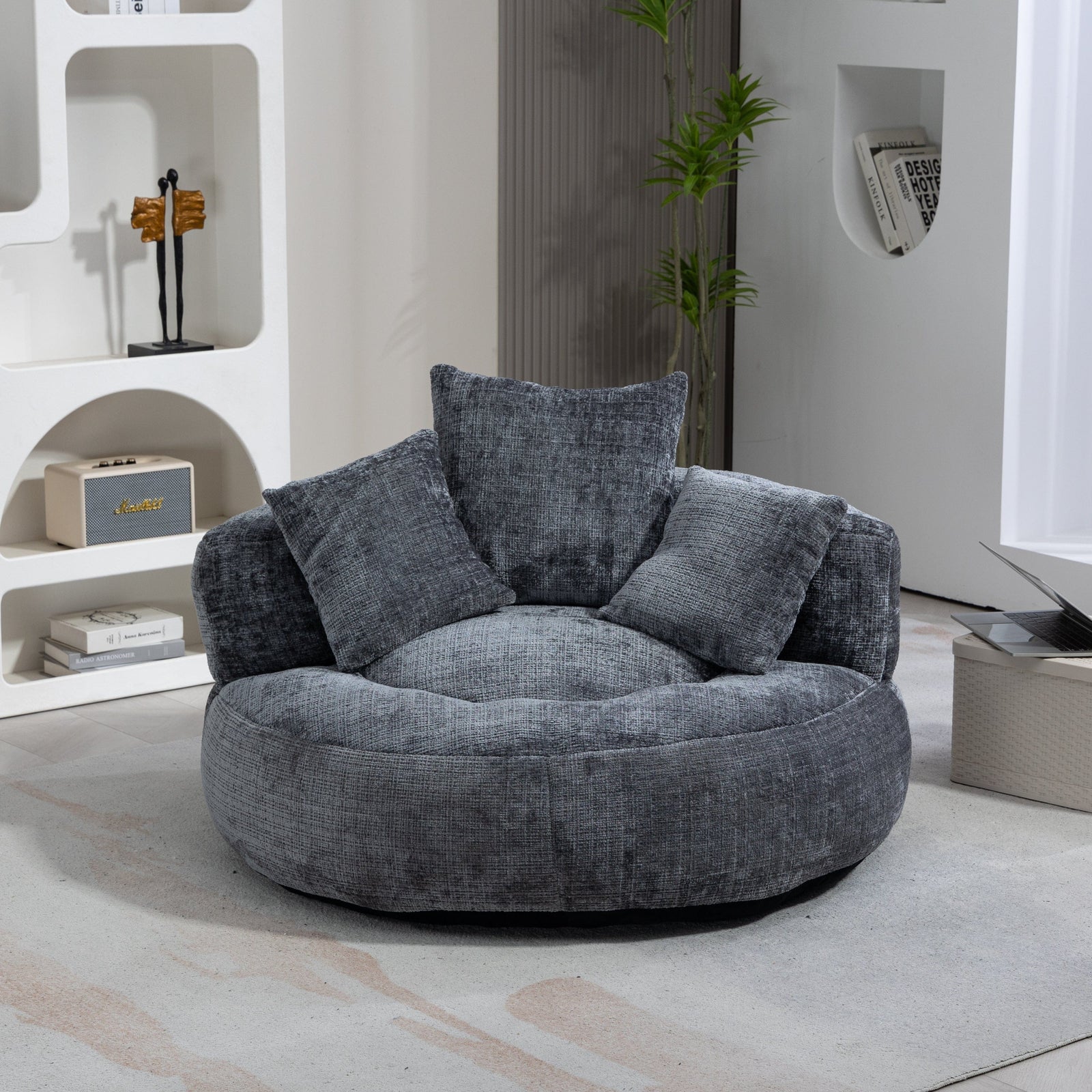 THE FURNITURE CO. Bean Bag Chair Default Comfortable Lazy Lounger Bean Bag Couch in Gray Chenille