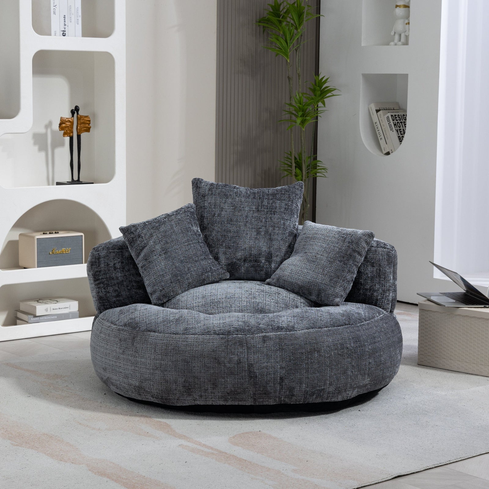 THE FURNITURE CO. Bean Bag Chair Default Comfortable Lazy Lounger Bean Bag Couch in Gray Chenille