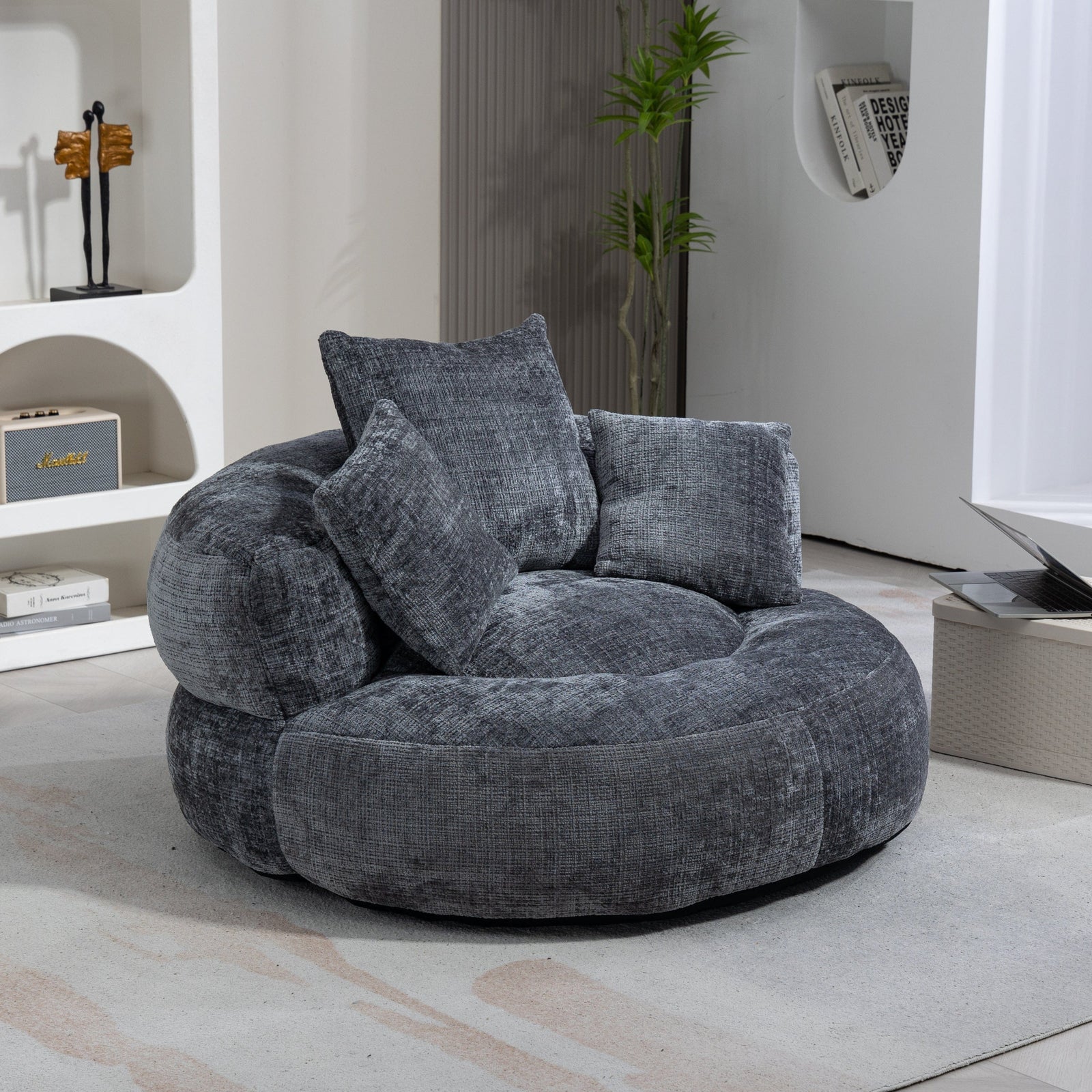 THE FURNITURE CO. Bean Bag Chair Default Comfortable Lazy Lounger Bean Bag Couch in Gray Chenille