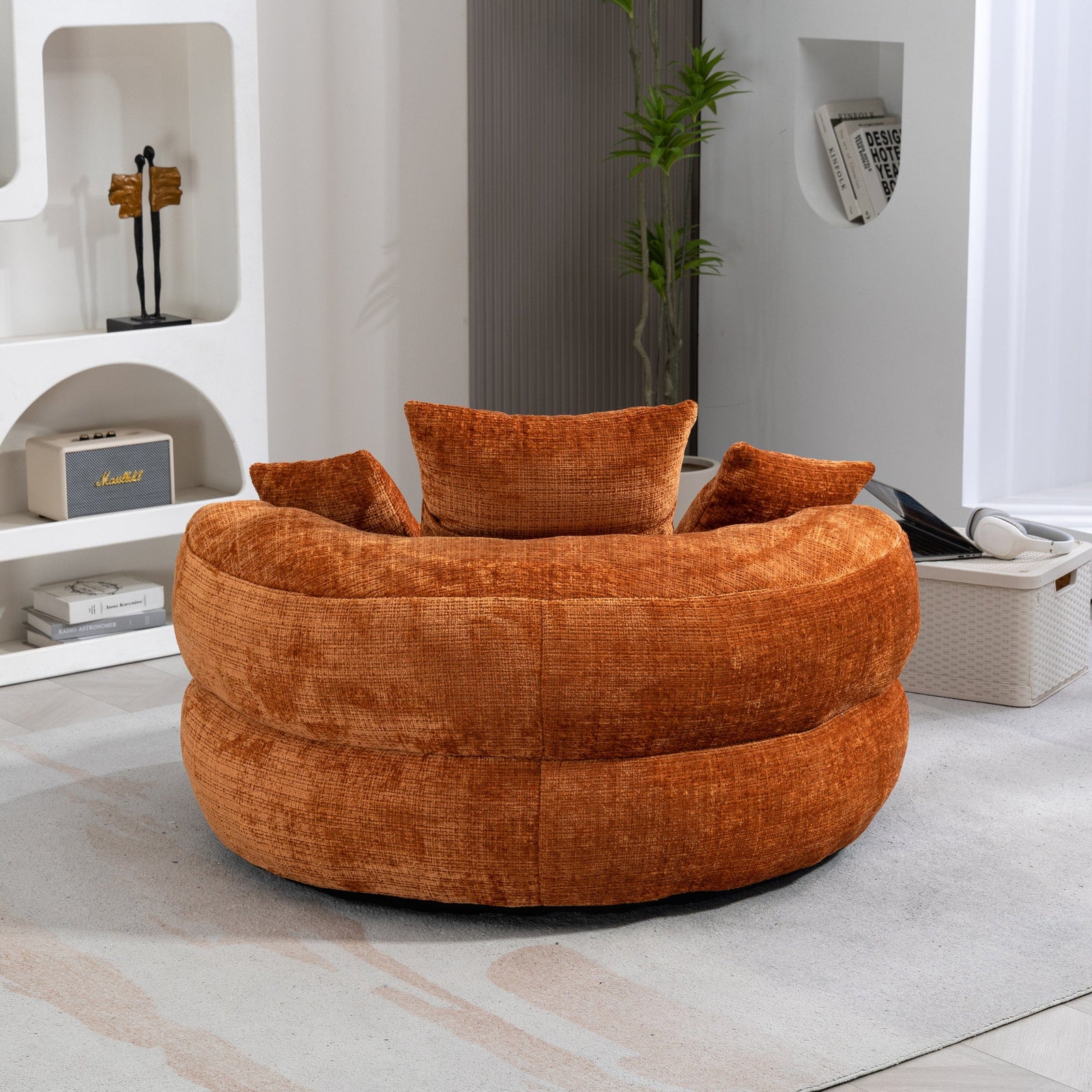 THE FURNITURE CO. Bean Bag Chair Default Comfortable Lazy Lounger Bean Bag Couch in Orange Chenille