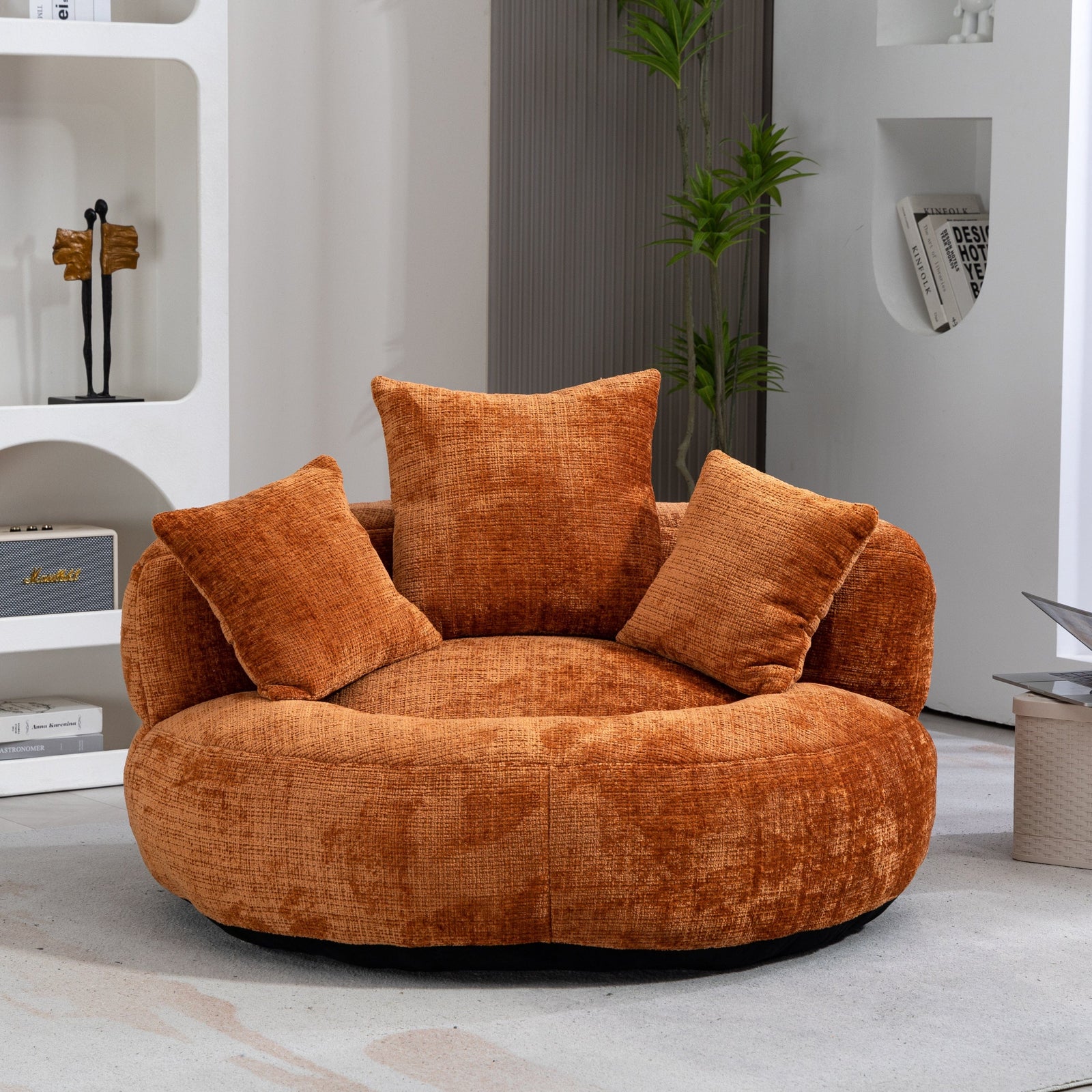 THE FURNITURE CO. Bean Bag Chair Default Comfortable Lazy Lounger Bean Bag Couch in Orange Chenille