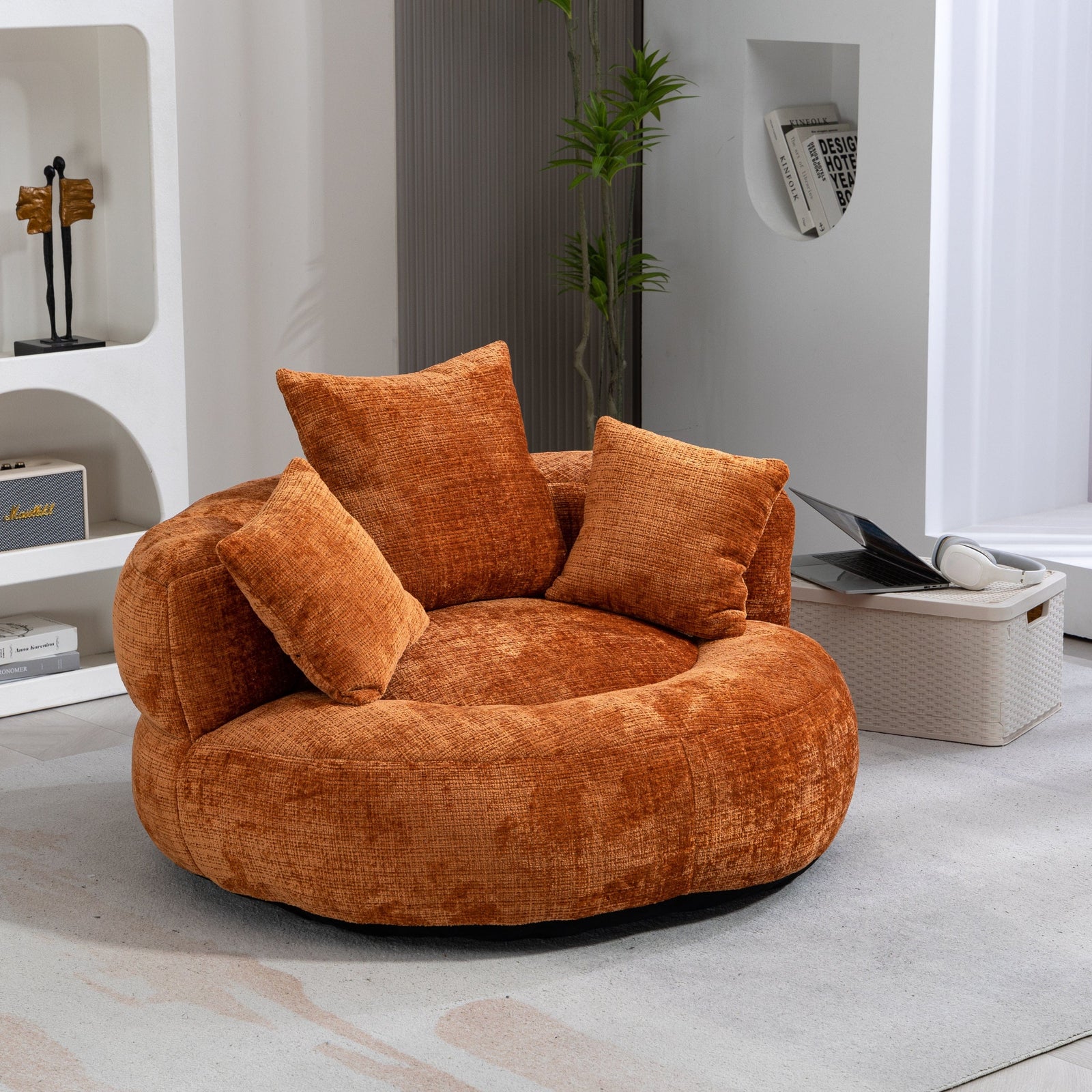 THE FURNITURE CO. Bean Bag Chair Default Comfortable Lazy Lounger Bean Bag Couch in Orange Chenille