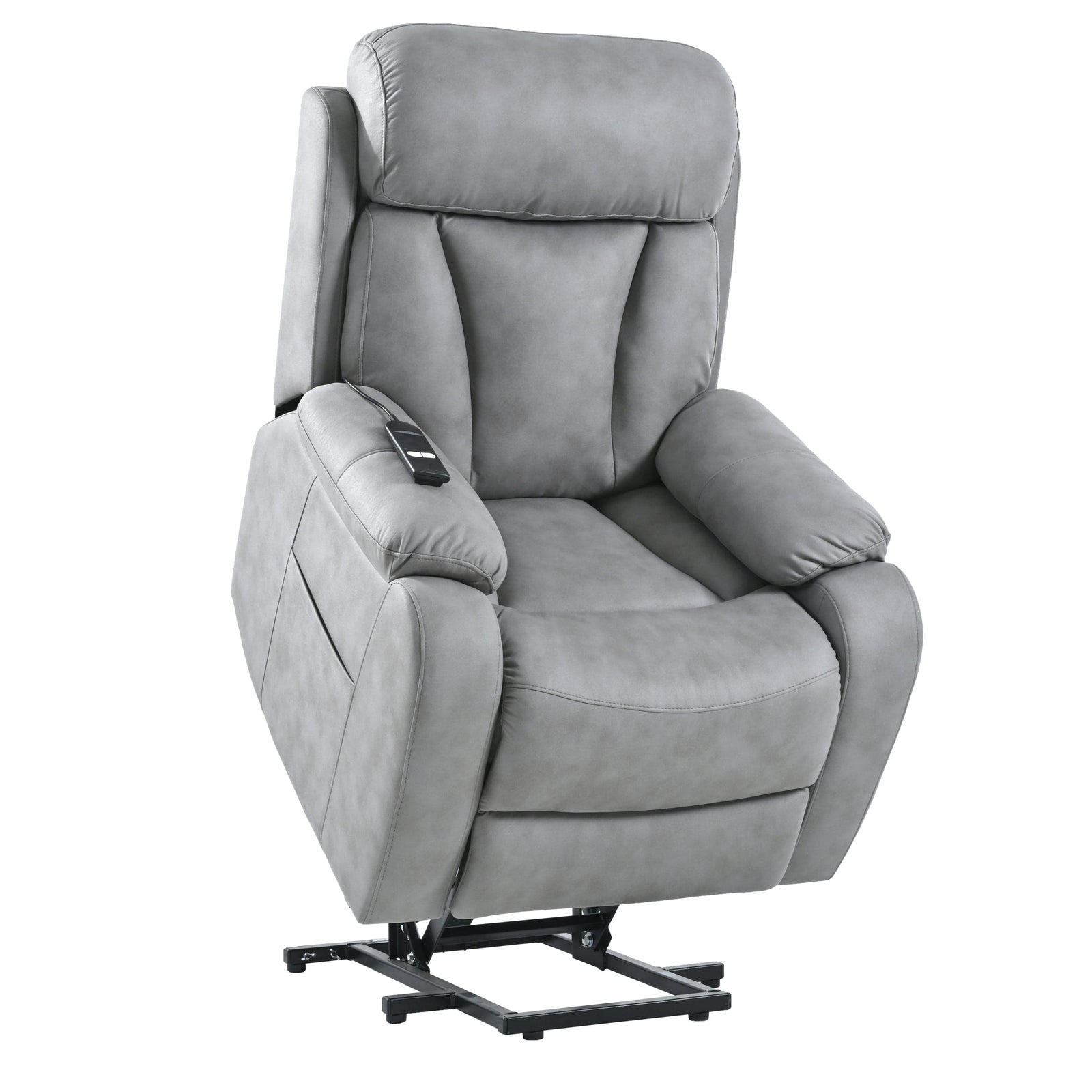THE FURNITURE CO. Power Lift Recliner Electric Power Lift Recliner Chair for Seniors - Light Gray Fabric, Remote Control, Side Pocket, Ideal for Elderly Comfort