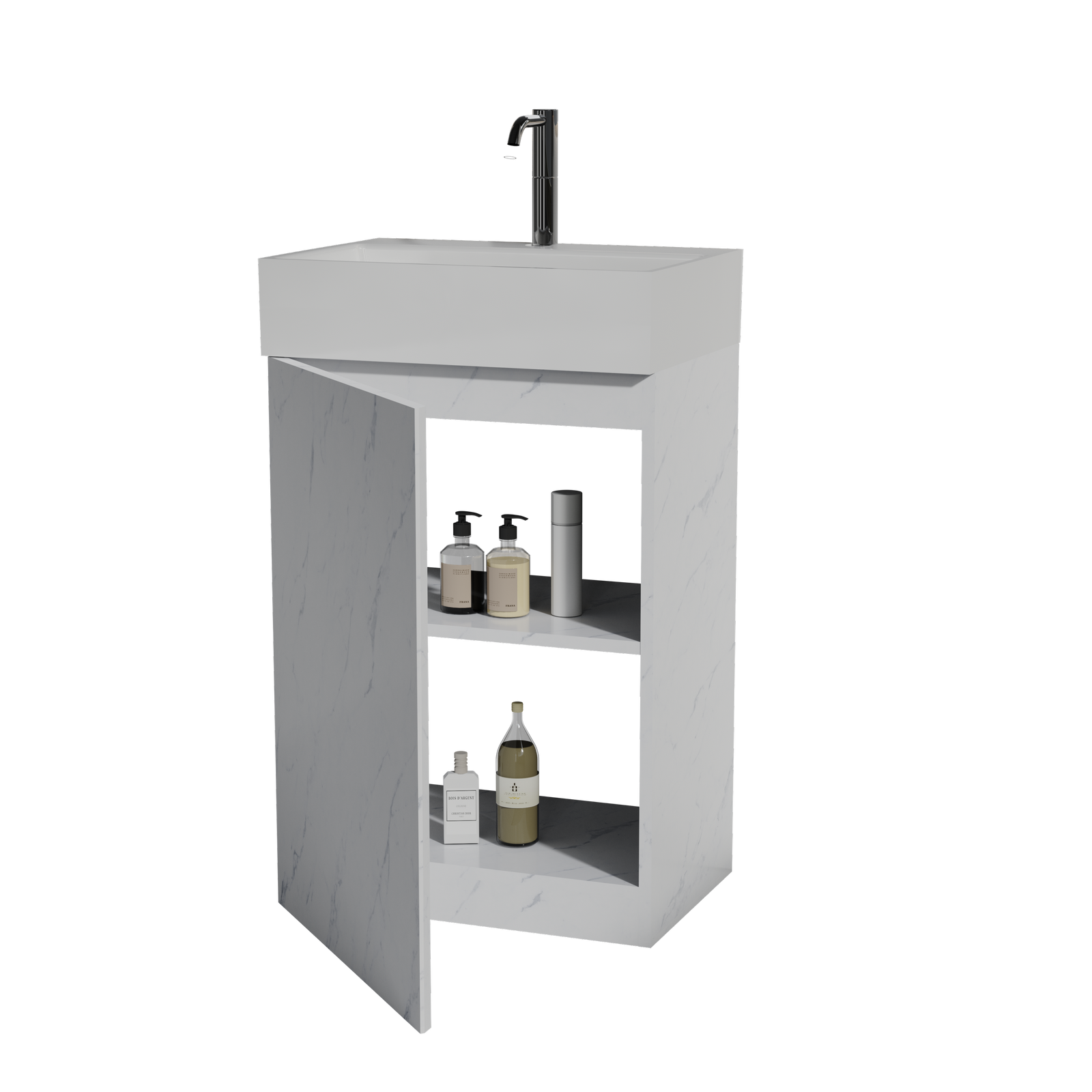 THE FURNITURE CO. Vanity Default 20" White Marble Bathroom Vanity with Ceramic Sink Freestanding Cabinet for Modern Bathroom In White