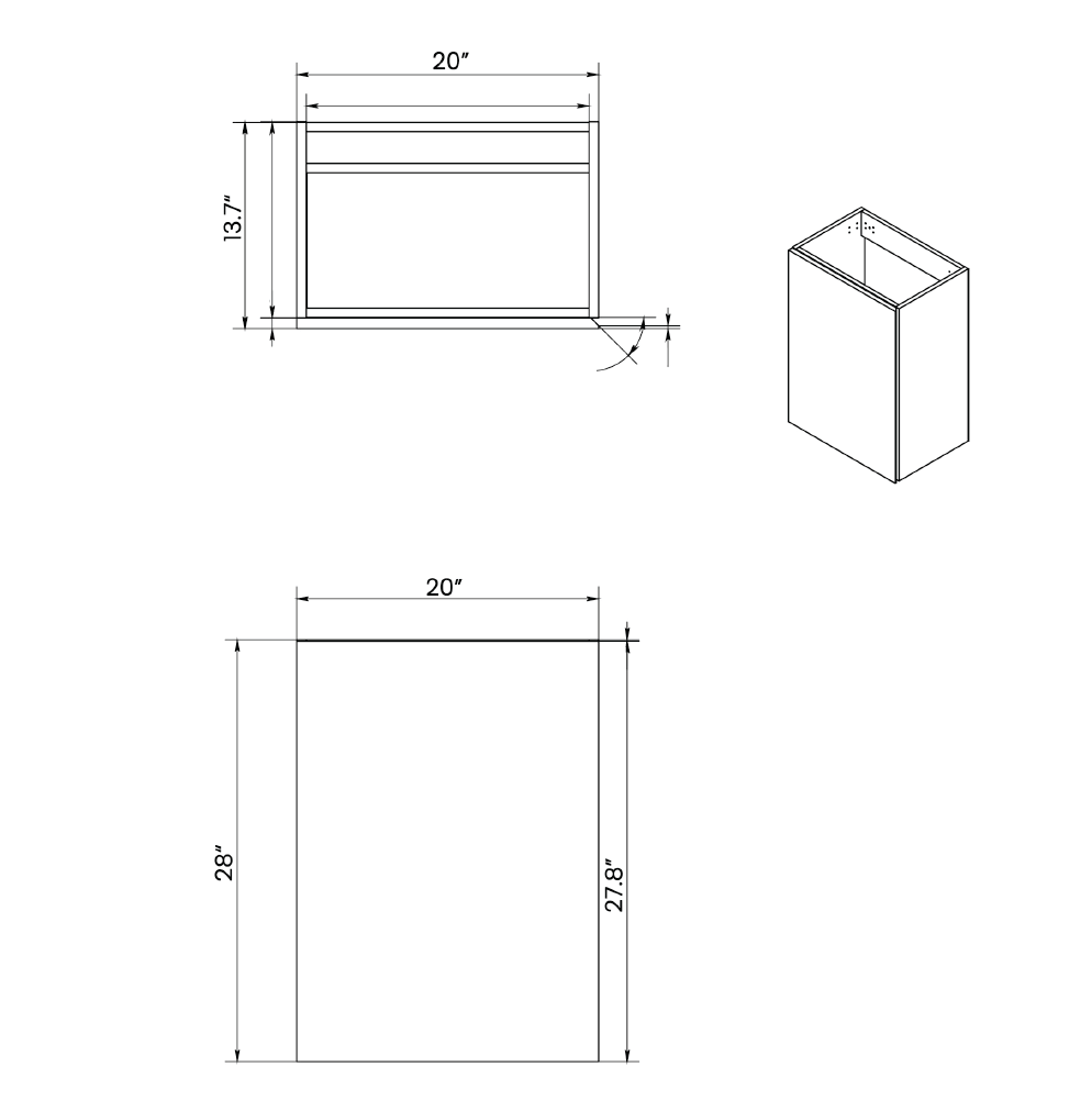 THE FURNITURE CO. Vanity Default 20" White Marble Bathroom Vanity with Ceramic Sink Freestanding Cabinet for Modern Bathroom In White