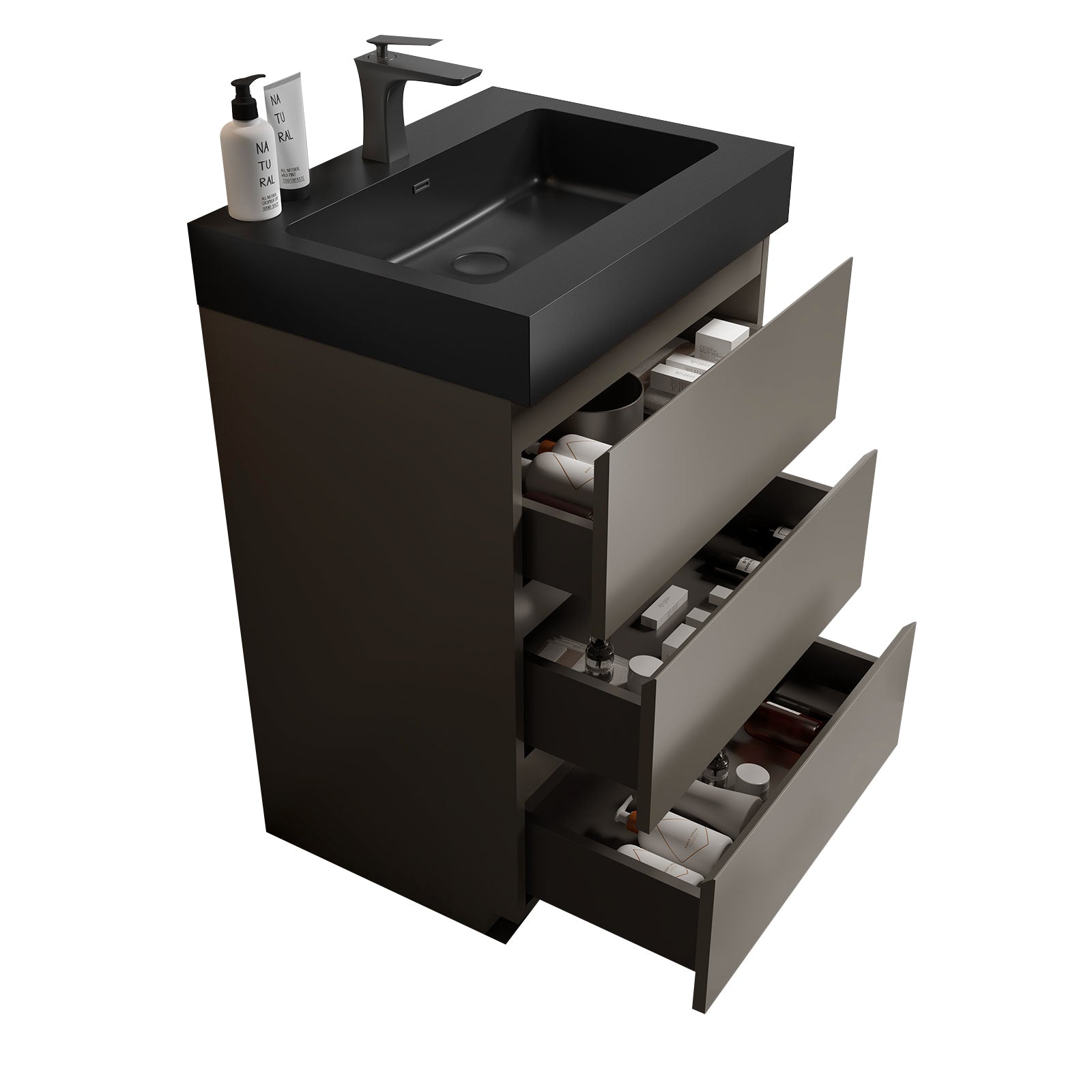 THE FURNITURE CO. Vanity Default 24 Gray Bathroom Vanity with Sink Large Storage Freestanding Design One-Piece Black Basin Pre-assembled In Gray