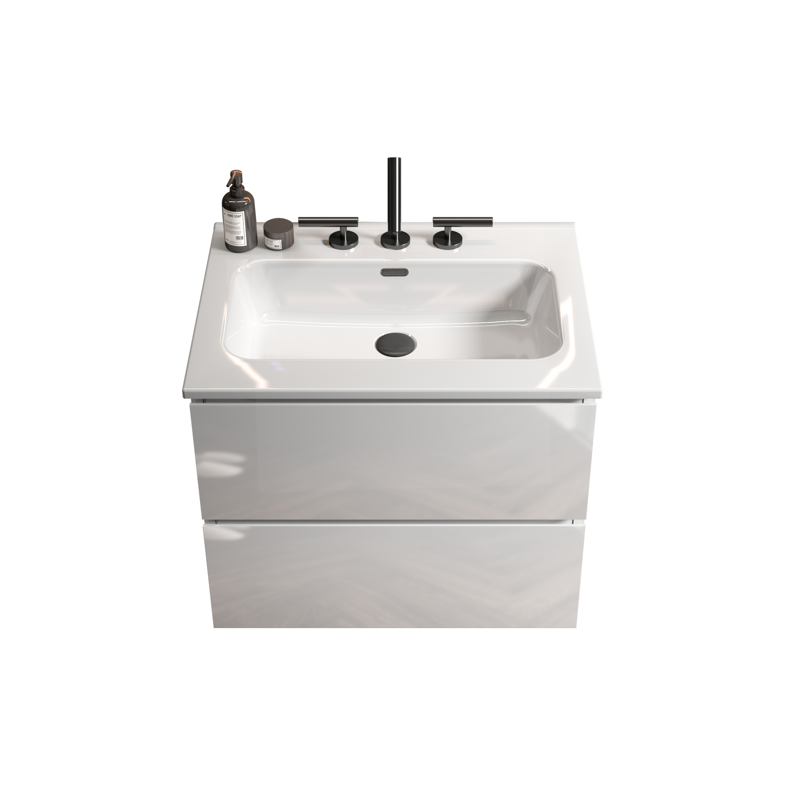 THE FURNITURE CO. Vanity Default 24 Inch Wall Mount White Glossy Bathroom Vanity with Ceramic Sink Three Faucet Holes Large Storage Floating Design In White