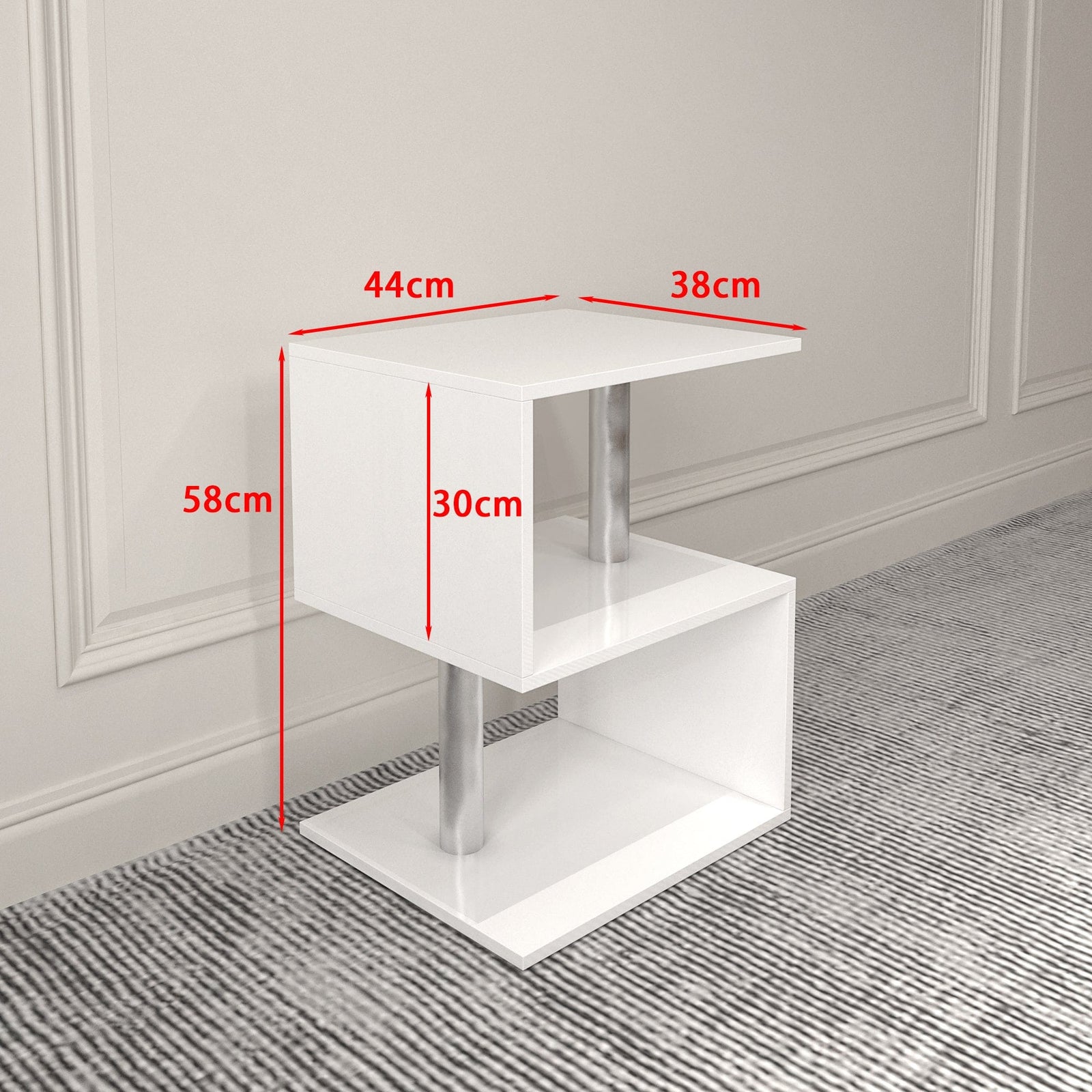 THE FURNITURE CO. Vanity Default 3 Tier S-Shaped End Table With USB Power Supply And Open Storage In White