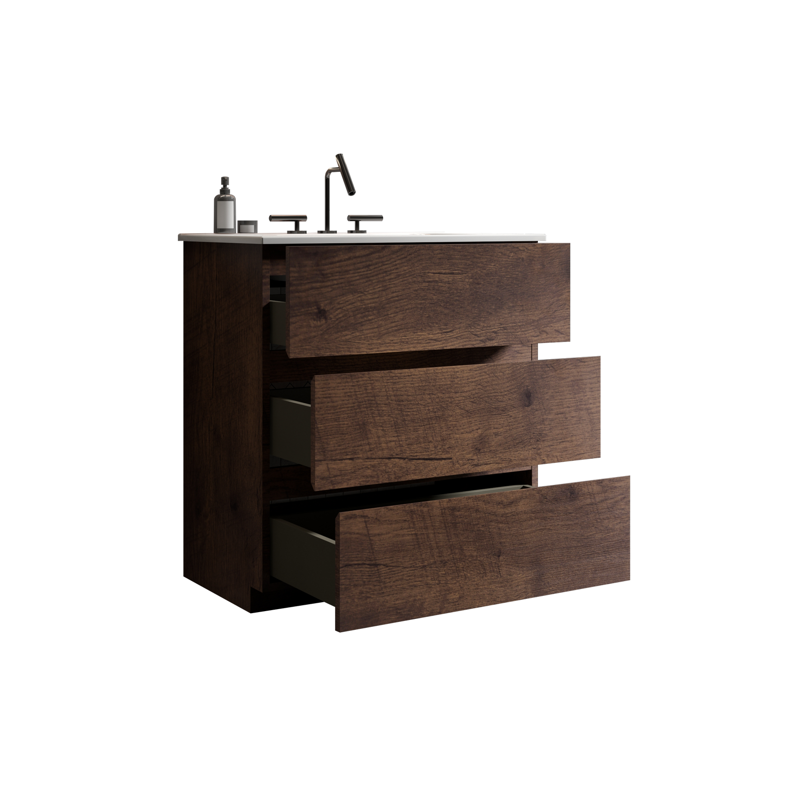 THE FURNITURE CO. Vanity Default 30' Walnut Bathroom Vanity with Sink and 3 Faucet Holes Large Storage Freestanding Design One-Piece White Sink Basin Pre-Assembled In White and Walnut