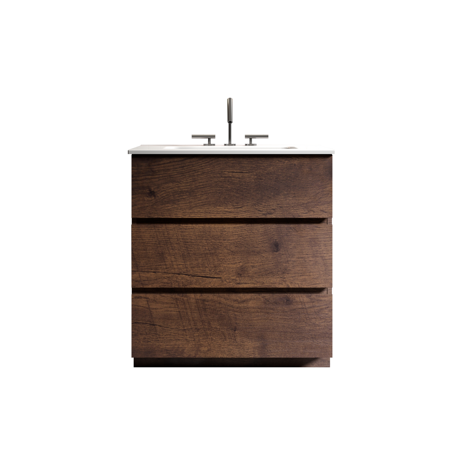 THE FURNITURE CO. Vanity Default 30' Walnut Bathroom Vanity with Sink and 3 Faucet Holes Large Storage Freestanding Design One-Piece White Sink Basin Pre-Assembled In White and Walnut