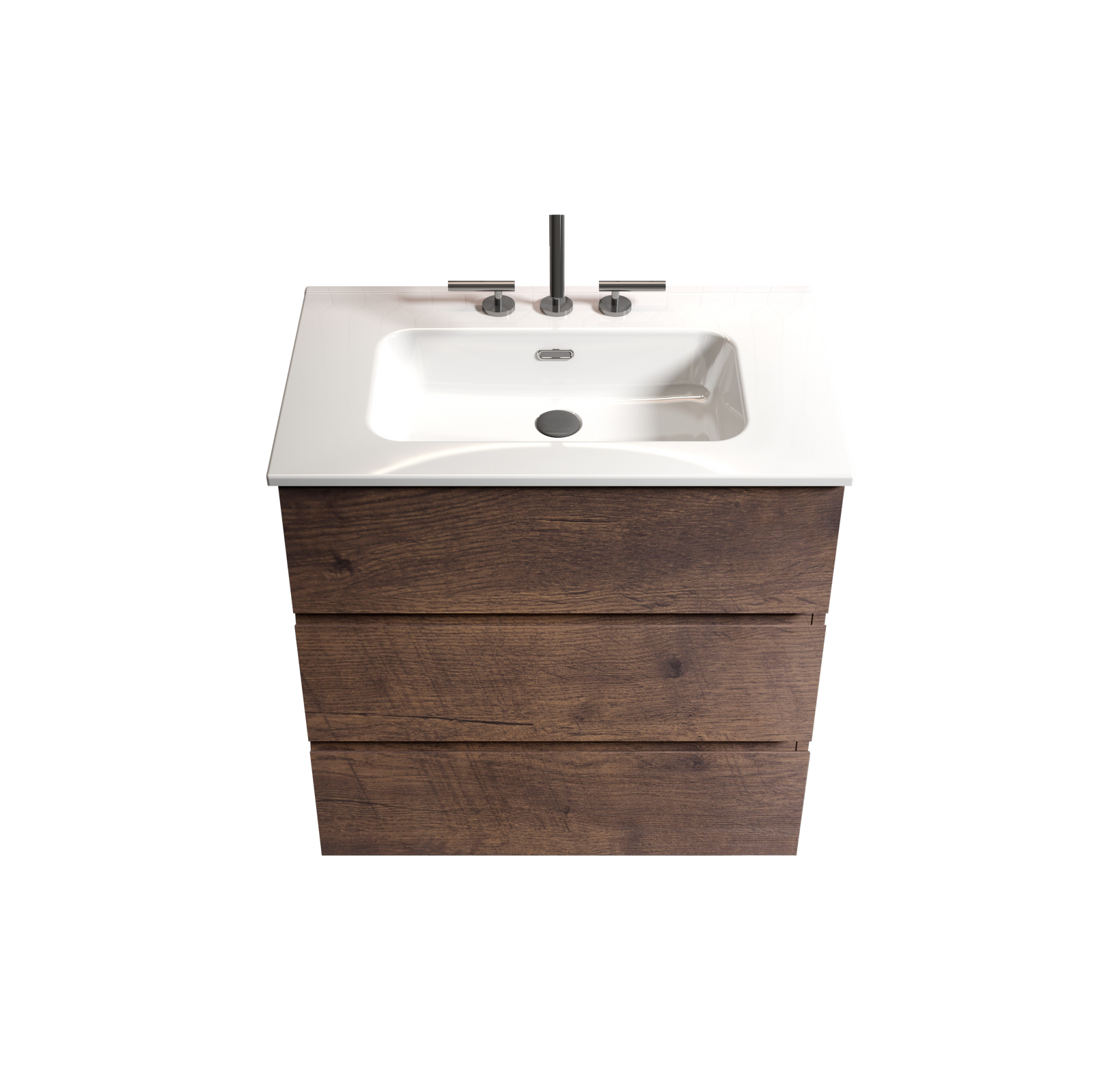 THE FURNITURE CO. Vanity Default 30' Walnut Bathroom Vanity with Sink and 3 Faucet Holes Large Storage Freestanding Design One-Piece White Sink Basin Pre-Assembled In White and Walnut