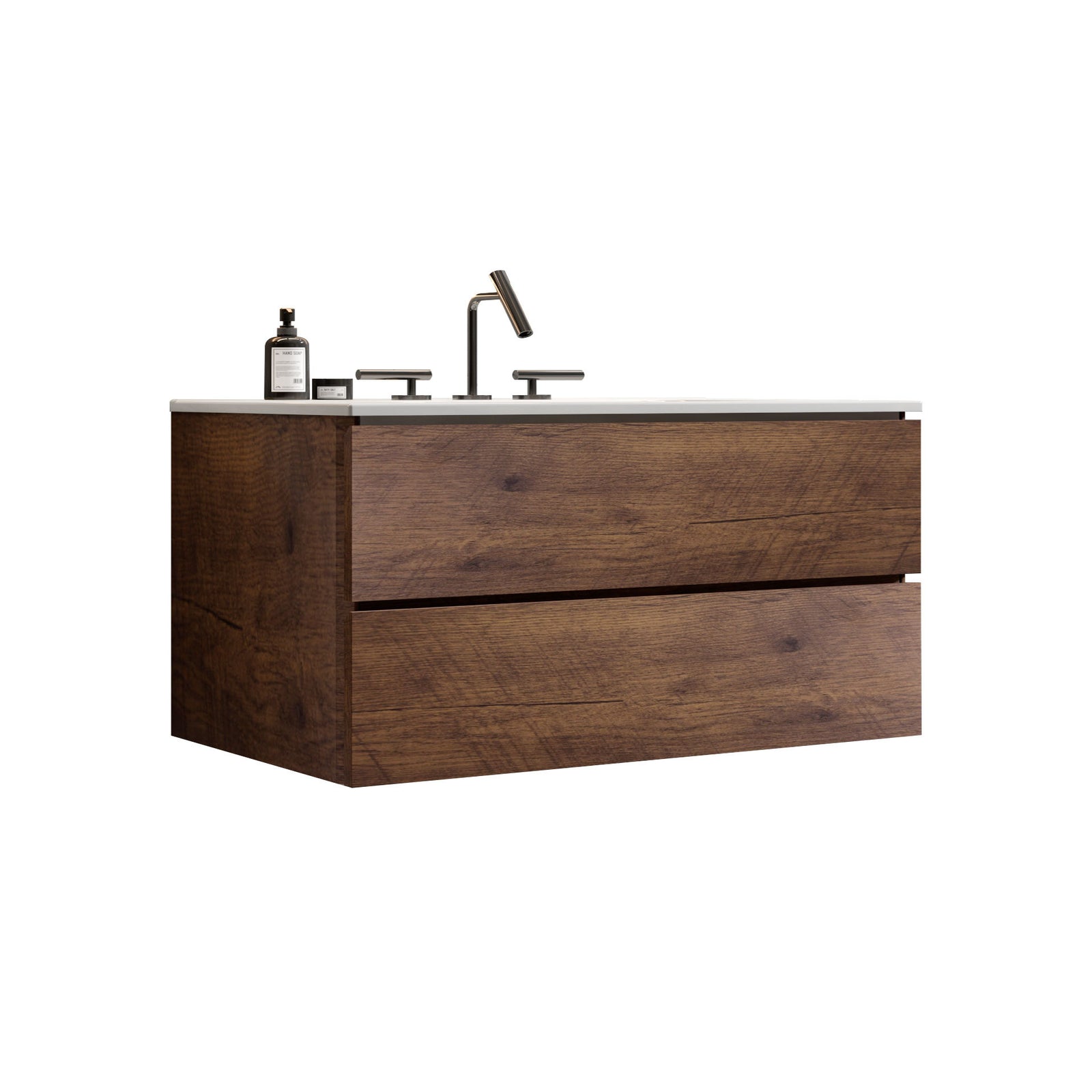 THE FURNITURE CO. Vanity Default 36 Inch Wall Mount Walnut Bathroom Vanity With Ceramic Sink And Three Faucet Holes Large Storage Pre-assembled In White And Walnut