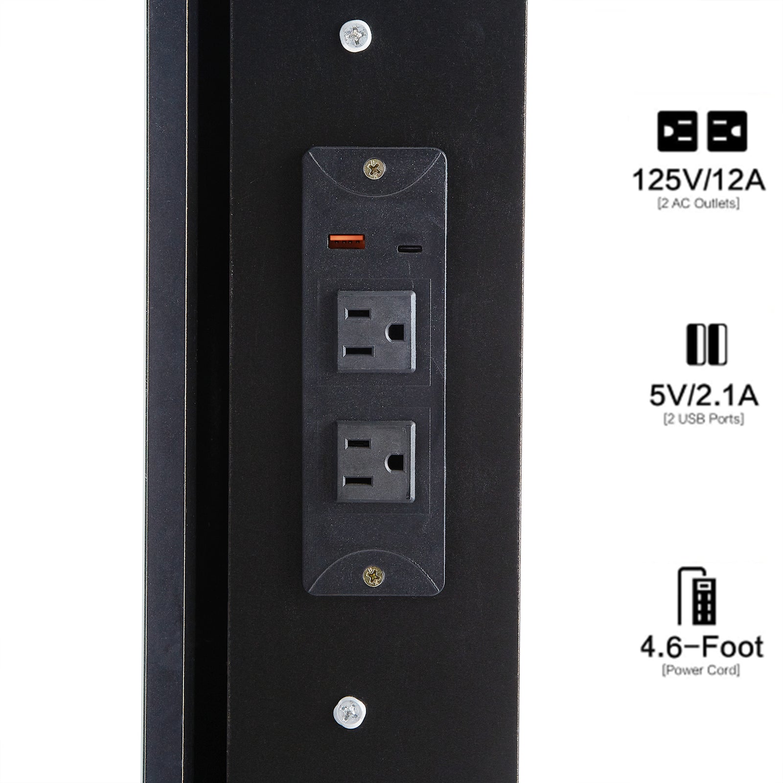 THE FURNITURE CO. Vanity Default 37 Inch Left Drawer Desktop Vanity Table Set With Stool, 2 AC and 2 USB Sockets, Touch Control LED Mirror, Hair Dryer Stand In Black