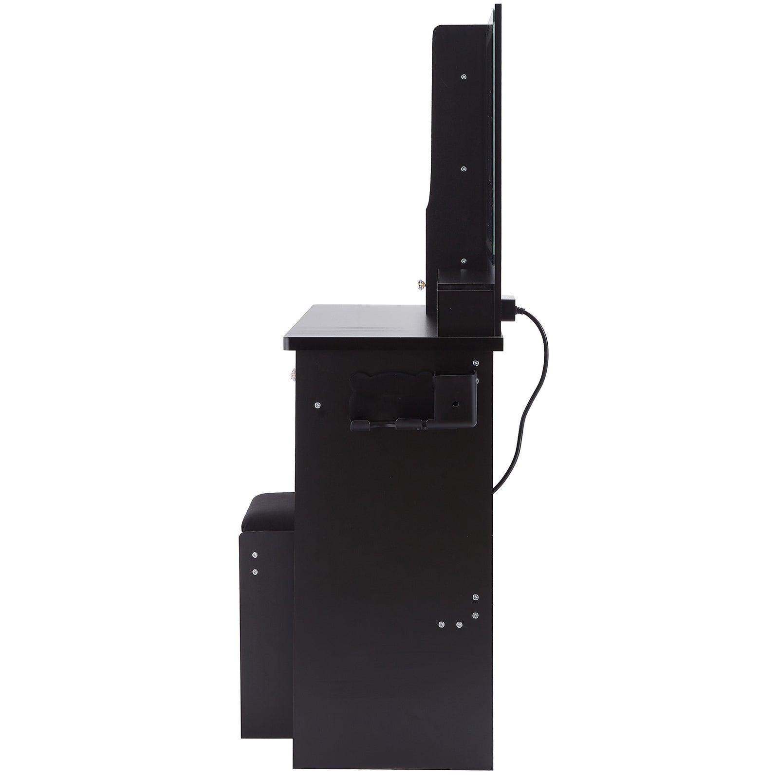 THE FURNITURE CO. Vanity Default 41 Inch Large Left Drawer Desktop Vanity Table Set with Cushioned Stool and Extra Large Touch Control LED Mirror In Black