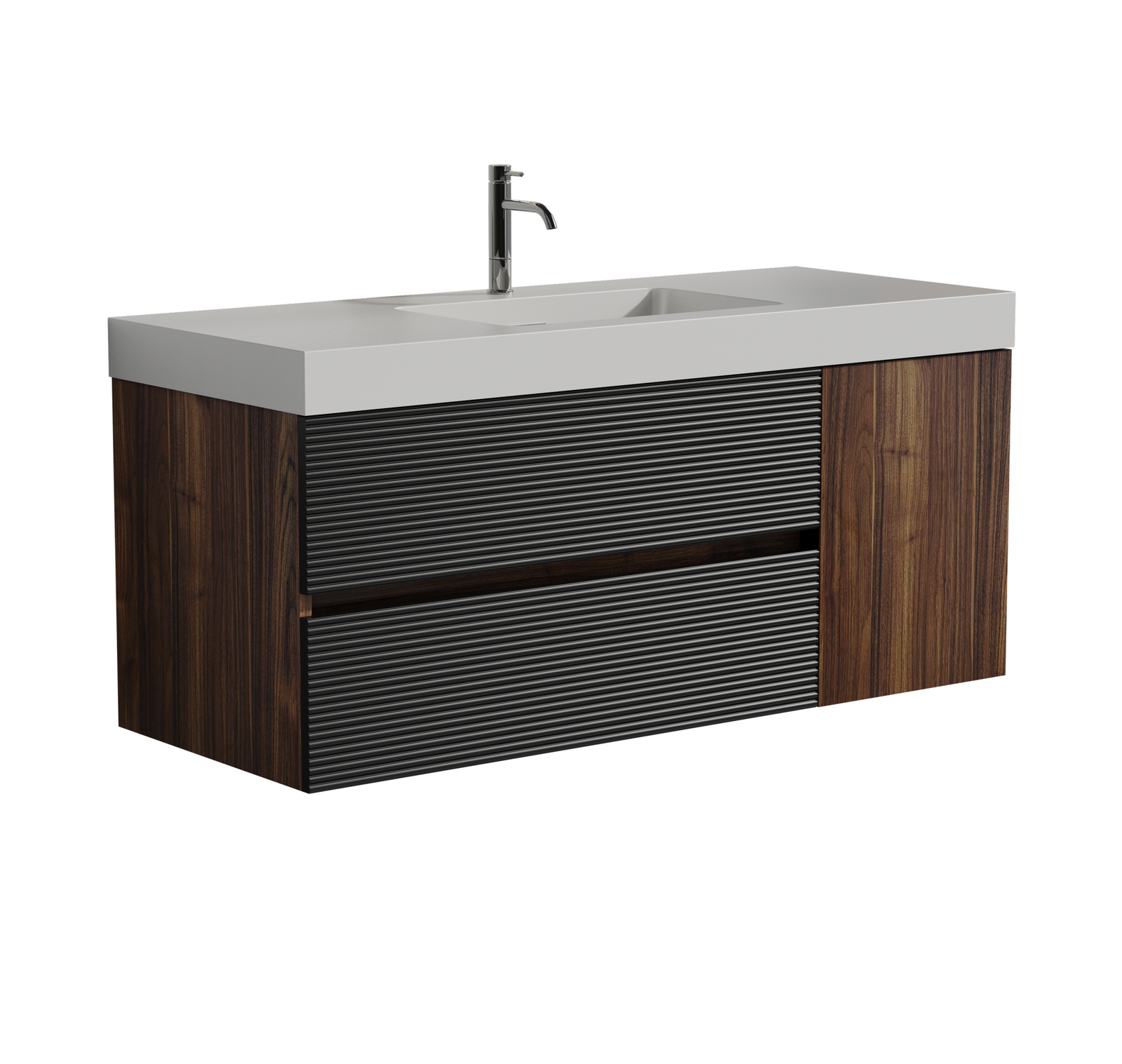 THE FURNITURE CO. Vanity Default 48 Inch Walnut Bathroom Vanity with Glossy White Sink and Soft Black Drawers Wall Mounted Floating Vanity In Walnut and White
