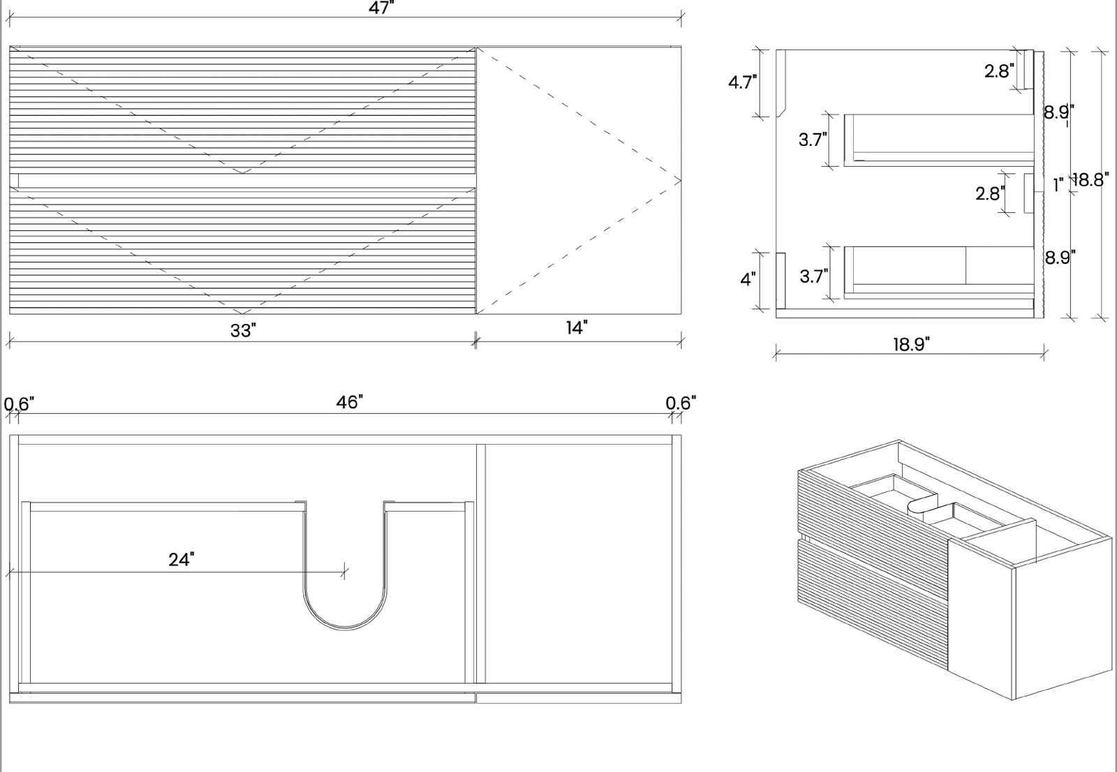 THE FURNITURE CO. Vanity Default 48 Inch Walnut Bathroom Vanity with Glossy White Sink and Soft Black Drawers Wall Mounted Floating Vanity In Walnut and White