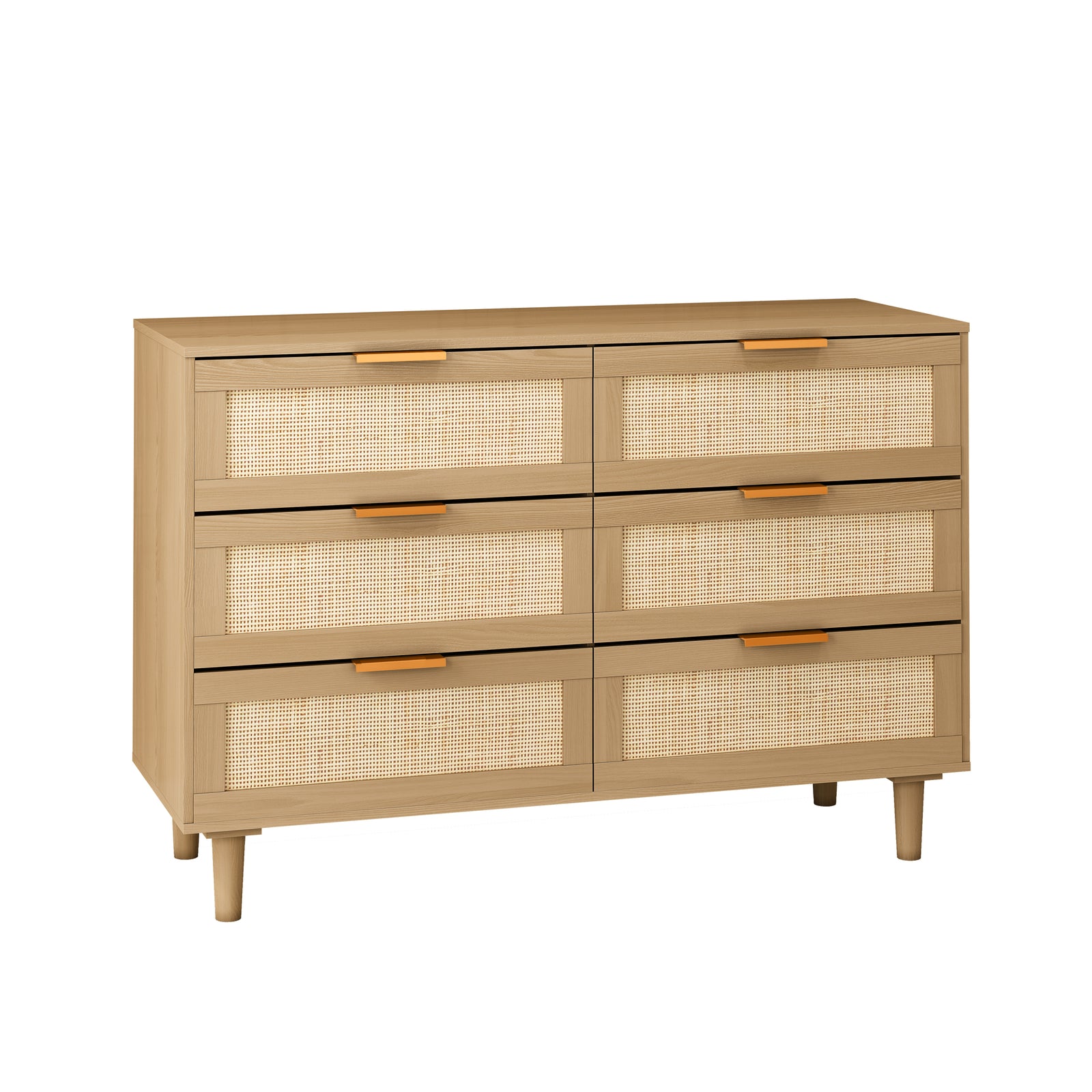 THE FURNITURE CO. Vanity Default 6 Drawers Rattan Dresser With Smooth Drawers For Bedroom And Living Room In Oak