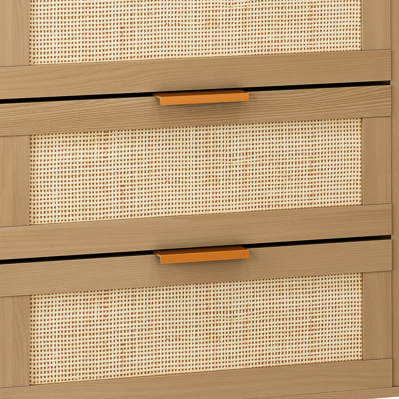 THE FURNITURE CO. Vanity Default 6 Drawers Rattan Dresser With Smooth Drawers For Bedroom And Living Room In Oak