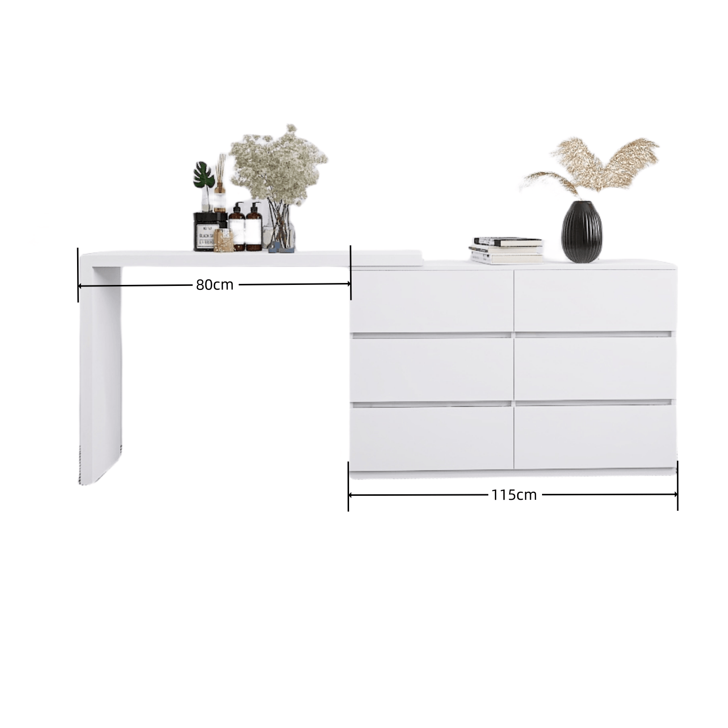 THE FURNITURE CO. Vanity Default Extended Desktop 6 Drawers Chest of Handless Drawer In White Color