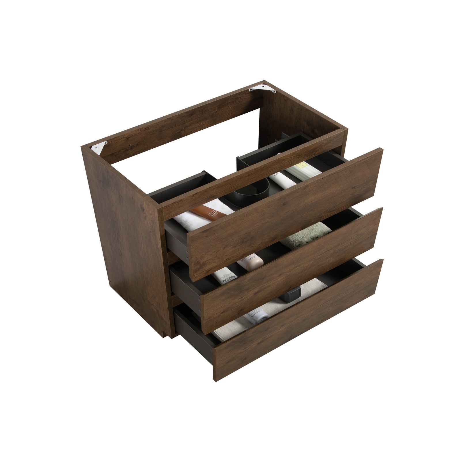 THE FURNITURE CO. Vanity Default Floor Cabinet Without Basin, Walnut Color, Three Drawers, Pre-assembled In Walnut