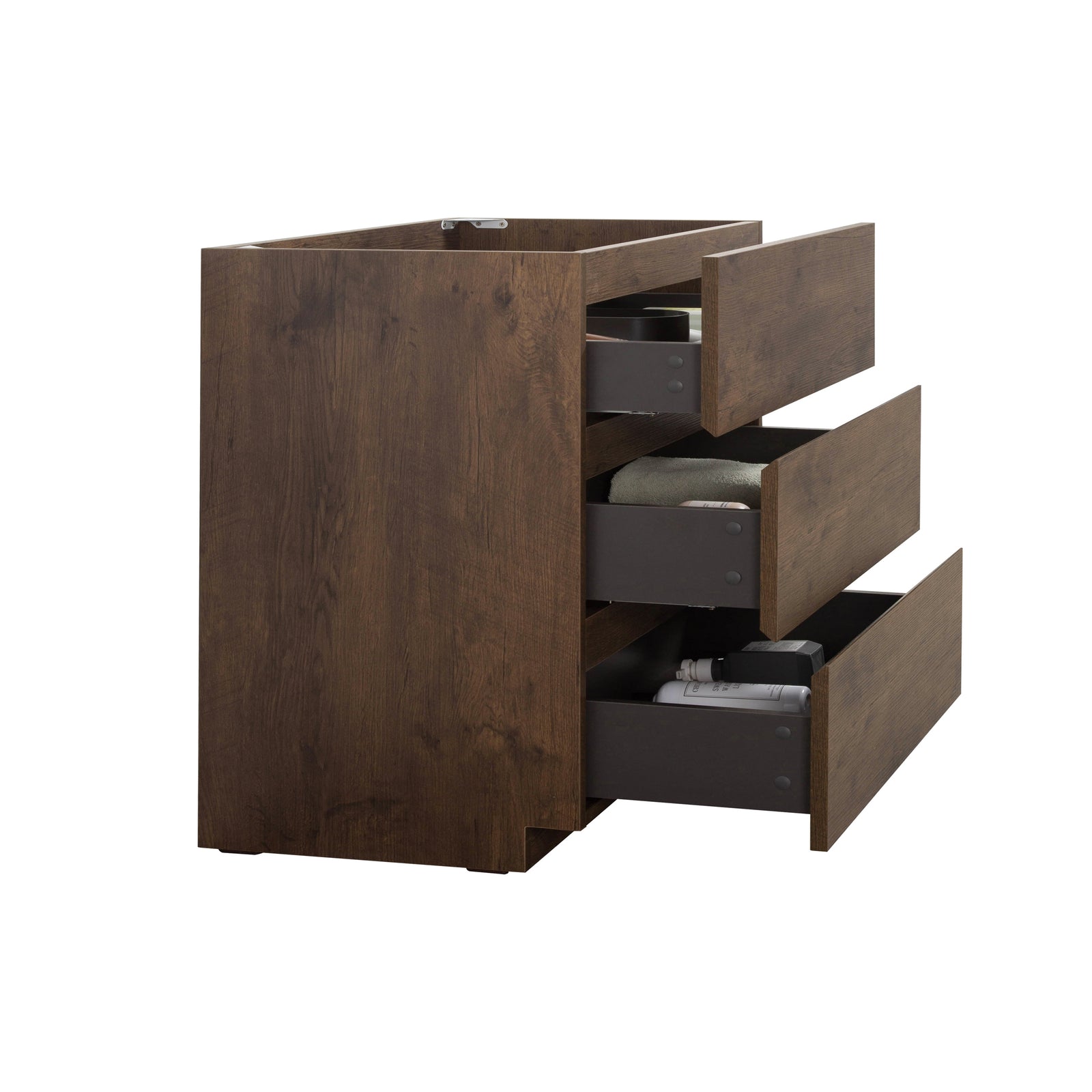 THE FURNITURE CO. Vanity Default Floor Cabinet Without Basin, Walnut Color, Three Drawers, Pre-assembled In Walnut