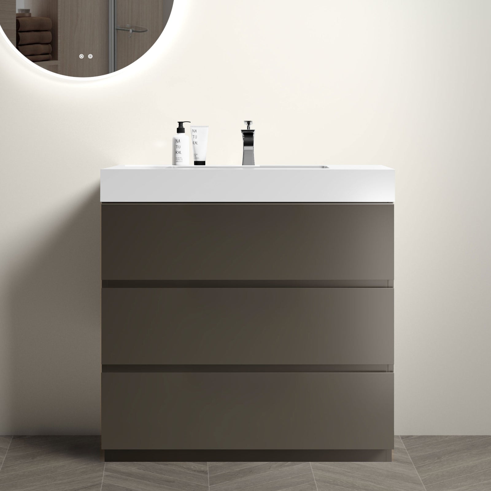 THE FURNITURE CO. Vanity Default Gray Bathroom Vanity with One-Piece Sink Large Storage Freestanding Design Eco-Friendly Construction In Gray