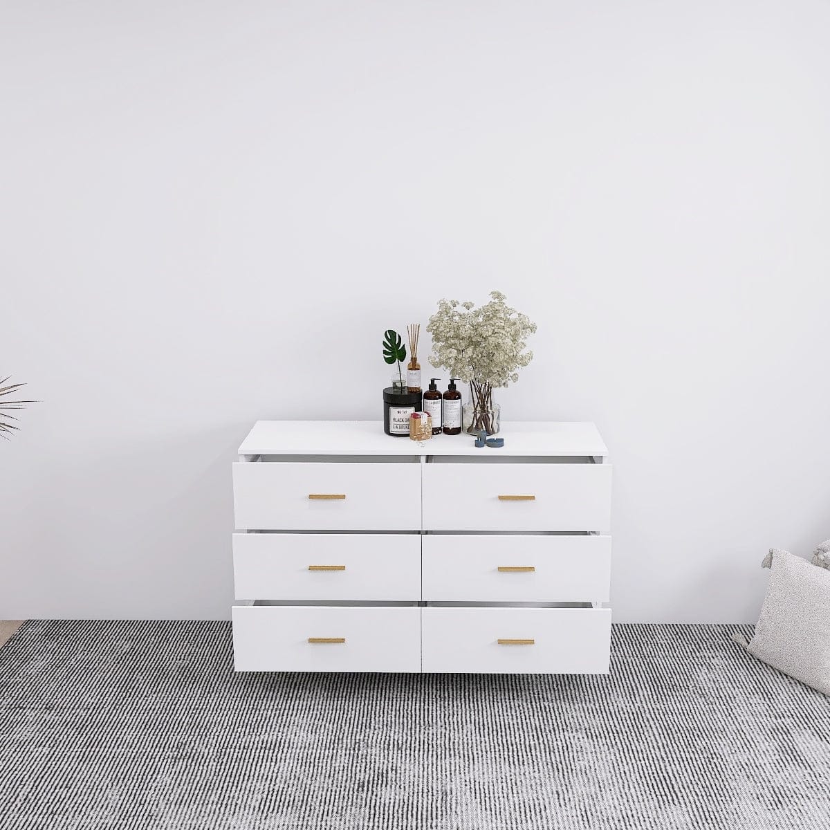 THE FURNITURE CO. Vanity Default High Glossy Surface 6 Drawers Chest With Golden Handle And Steel Legs In White