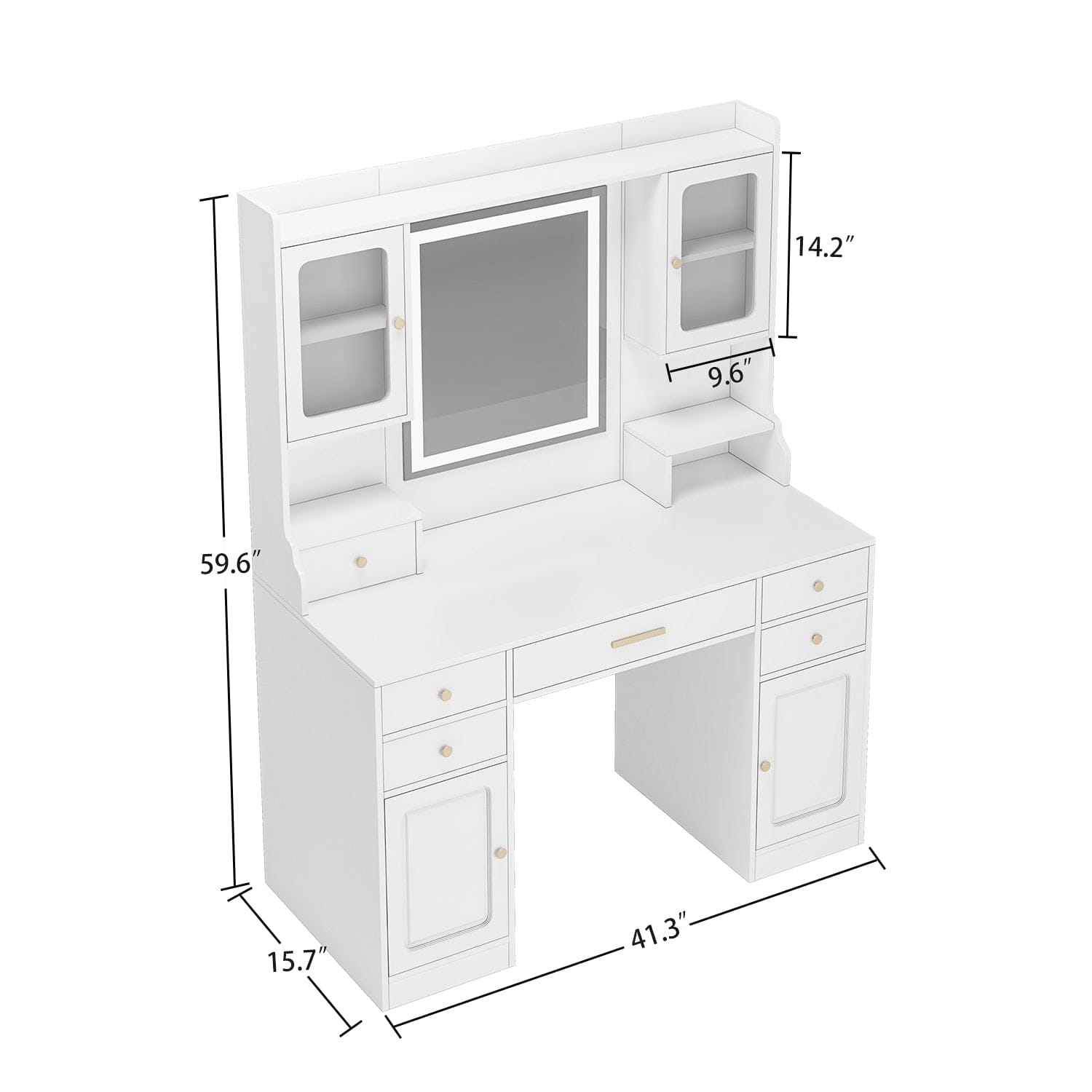 THE FURNITURE CO. Vanity Default Large Vanity Table Set Makeup Dressing Table with Mirror 6 Drawers Shelves In White