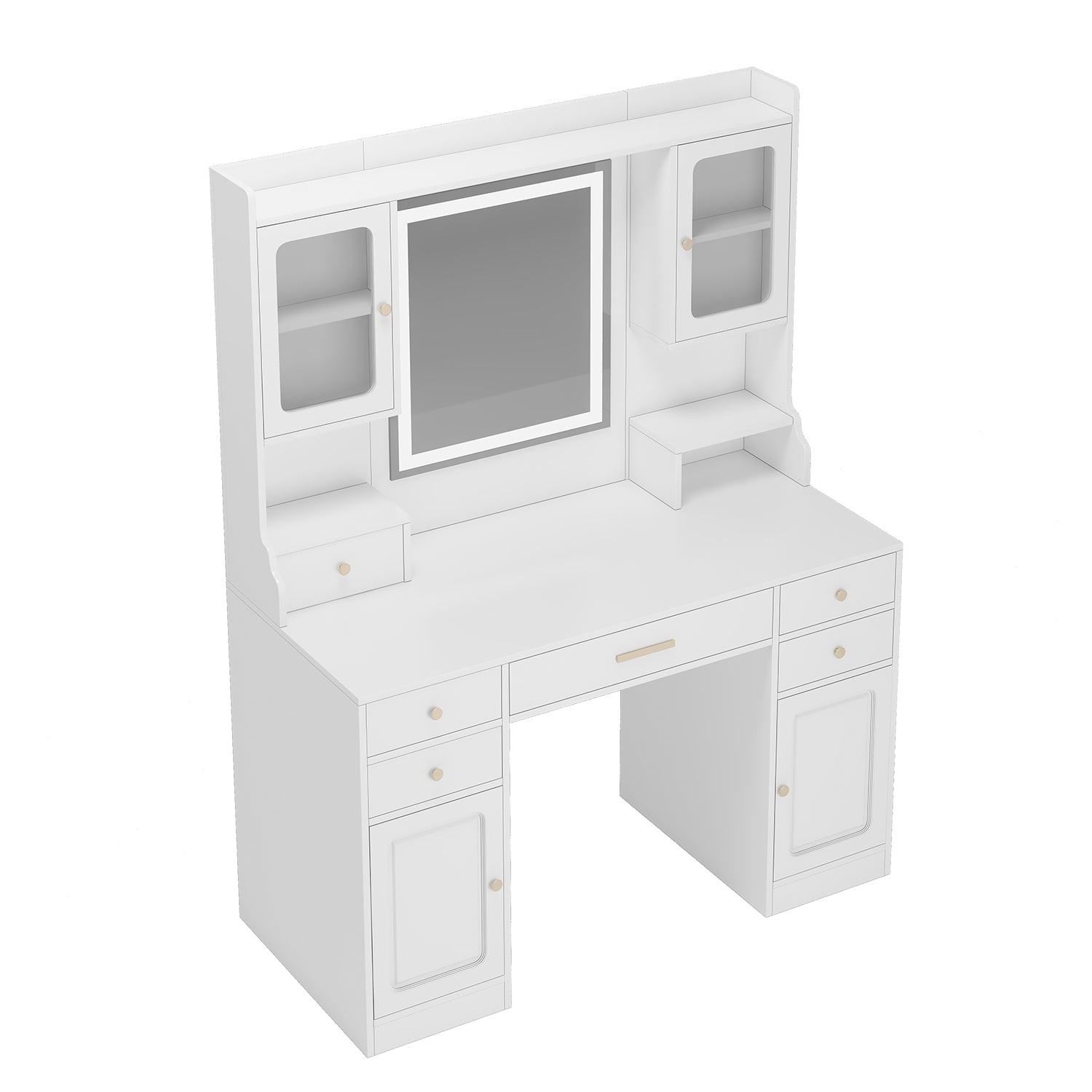 THE FURNITURE CO. Vanity Default Large Vanity Table Set Makeup Dressing Table with Mirror 6 Drawers Shelves In White