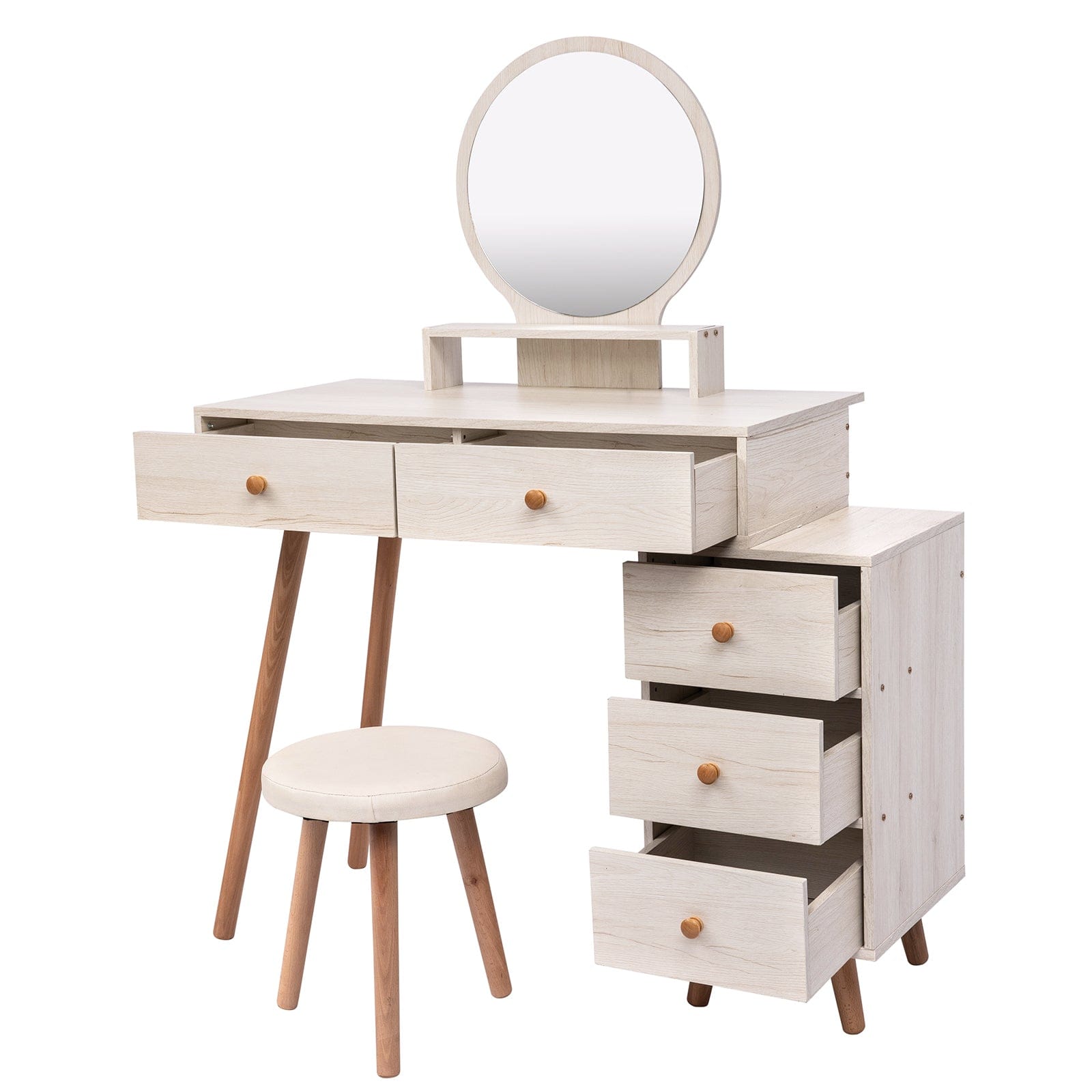 THE FURNITURE CO. Vanity Default Makeup Vanity Table with 5 Drawers and Mirror In American White Oak