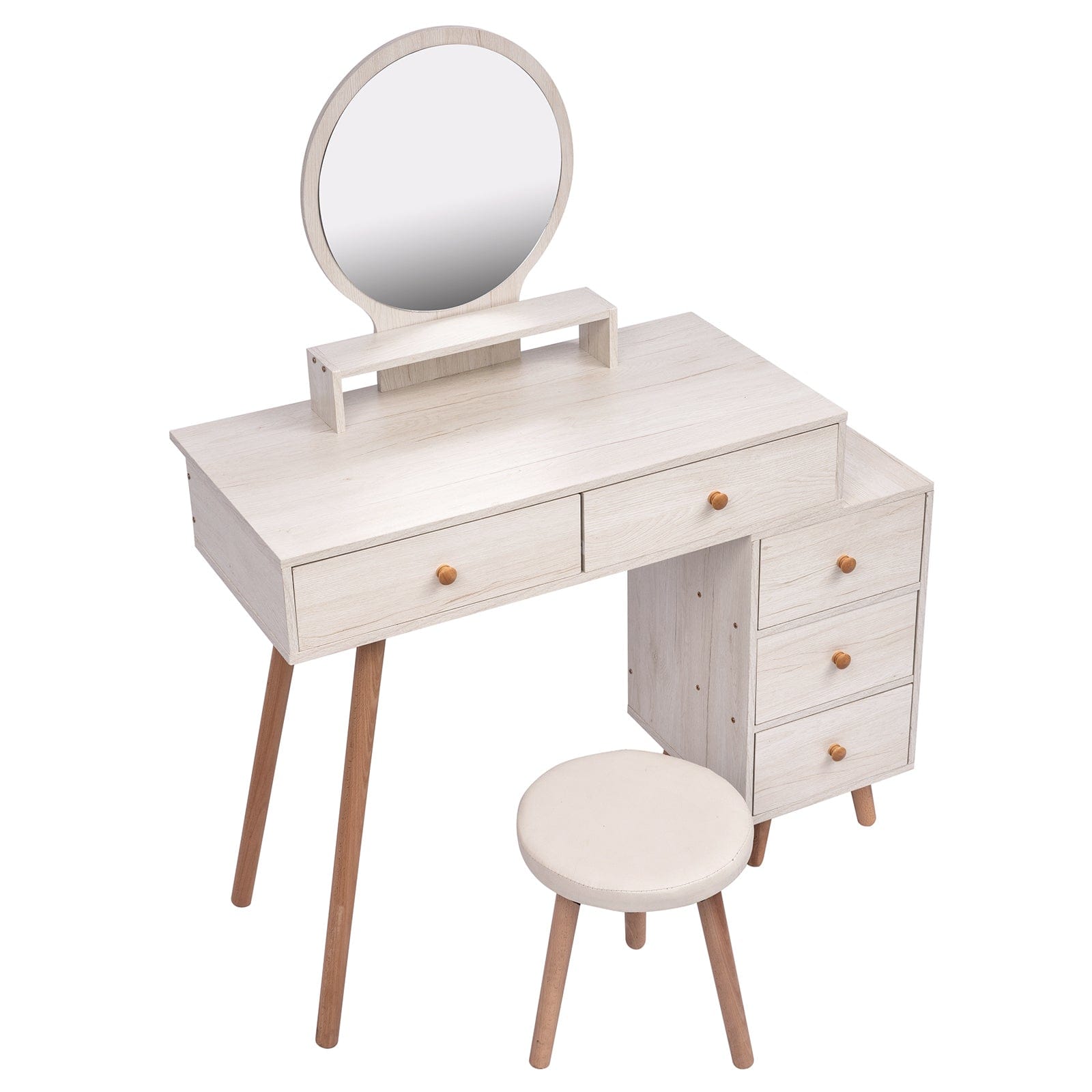 THE FURNITURE CO. Vanity Default Makeup Vanity Table with 5 Drawers and Mirror In American White Oak