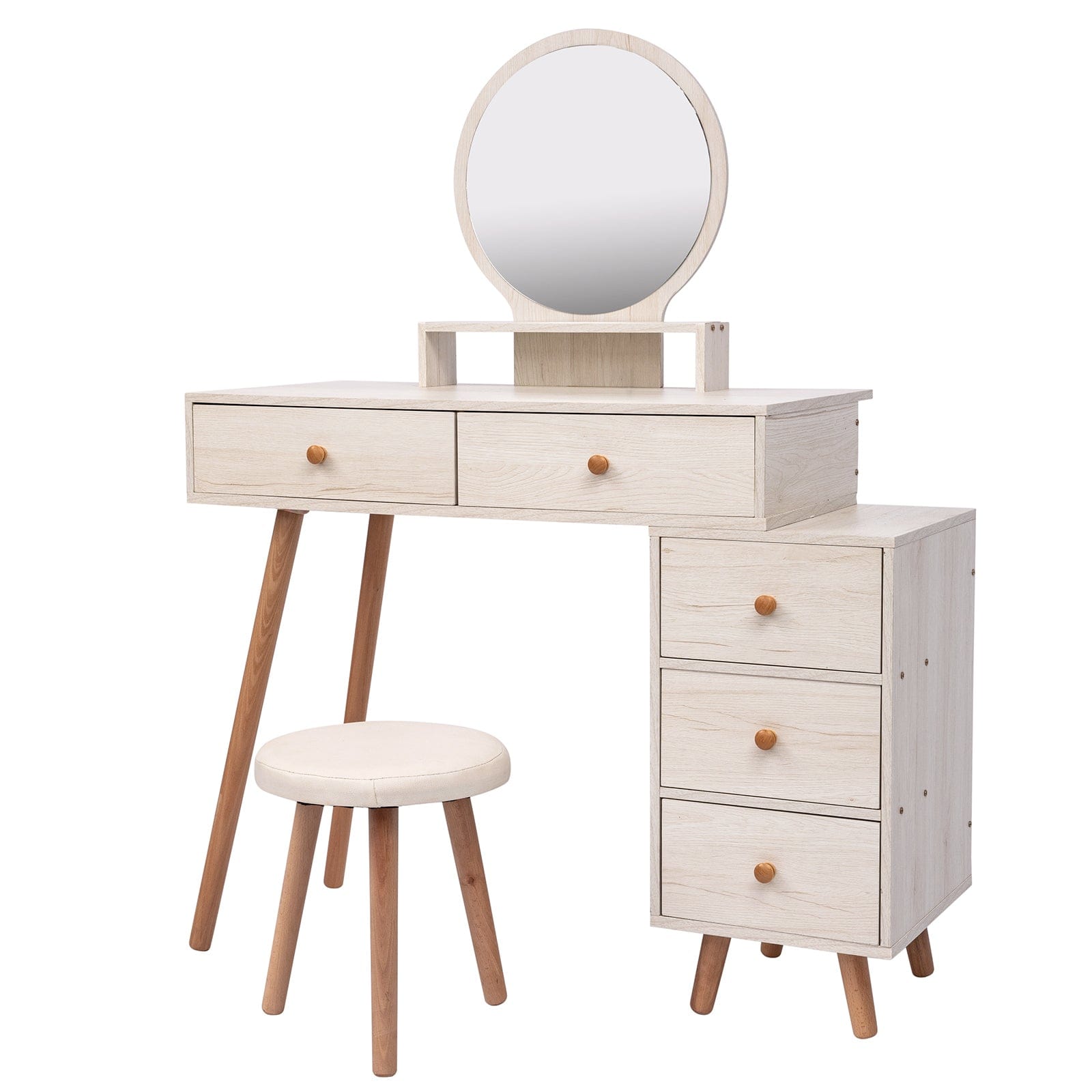 THE FURNITURE CO. Vanity Default Makeup Vanity Table with 5 Drawers and Mirror In American White Oak
