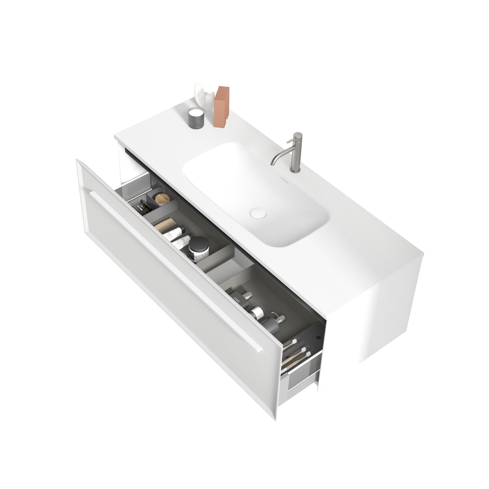 THE FURNITURE CO. Vanity Default Matt Snow White Bathroom Vanity with Solid Surface Sink In White