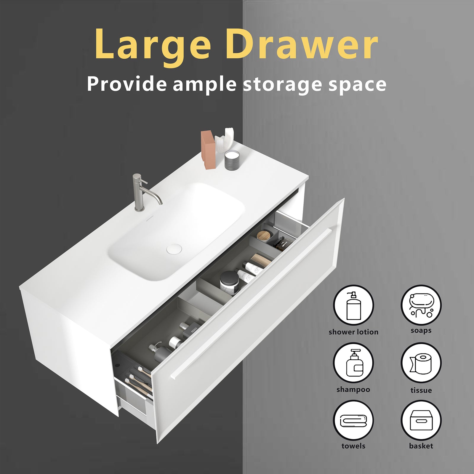 THE FURNITURE CO. Vanity Default Matt Snow White Bathroom Vanity with Solid Surface Sink In White