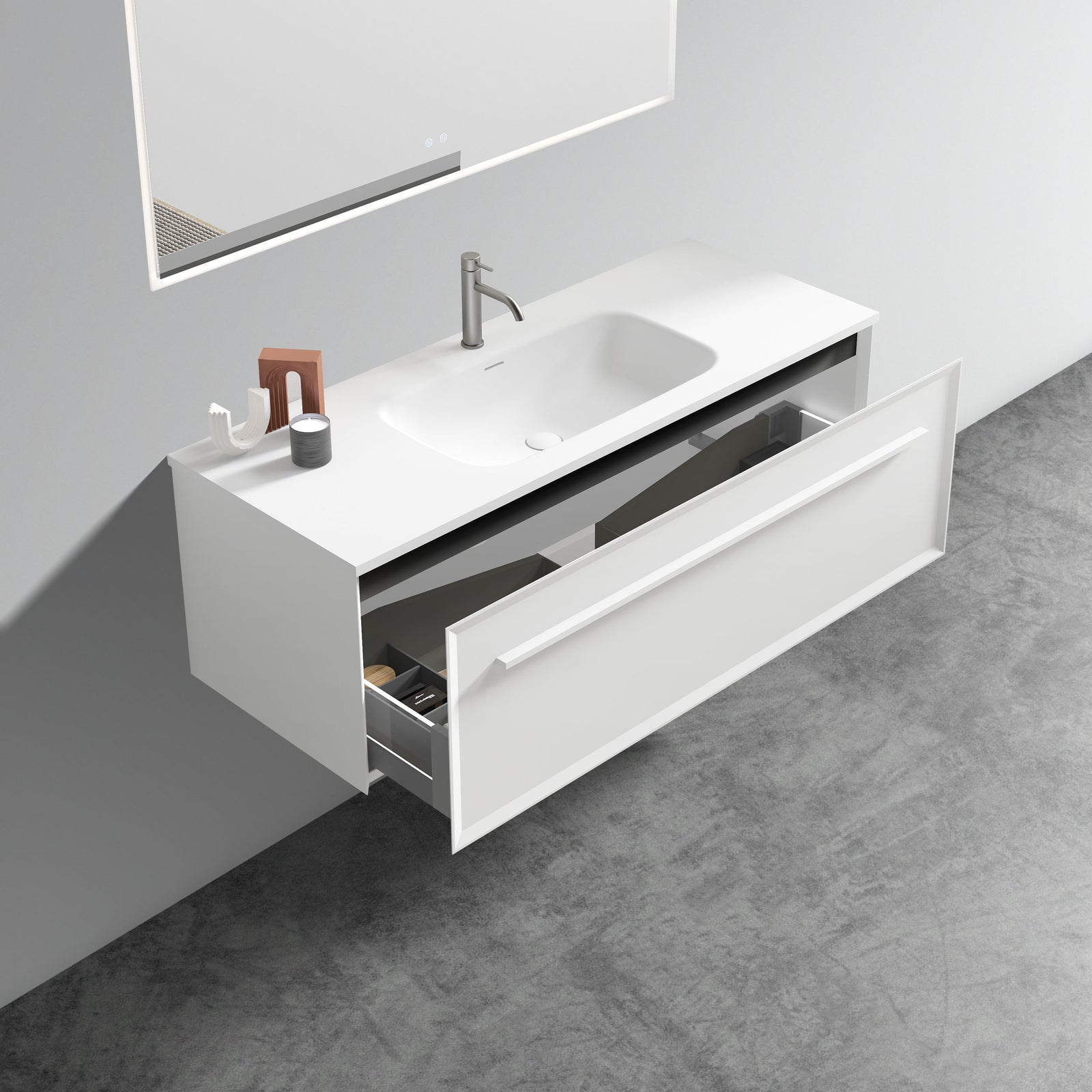 THE FURNITURE CO. Vanity Default Matt Snow White Bathroom Vanity with Solid Surface Sink In White