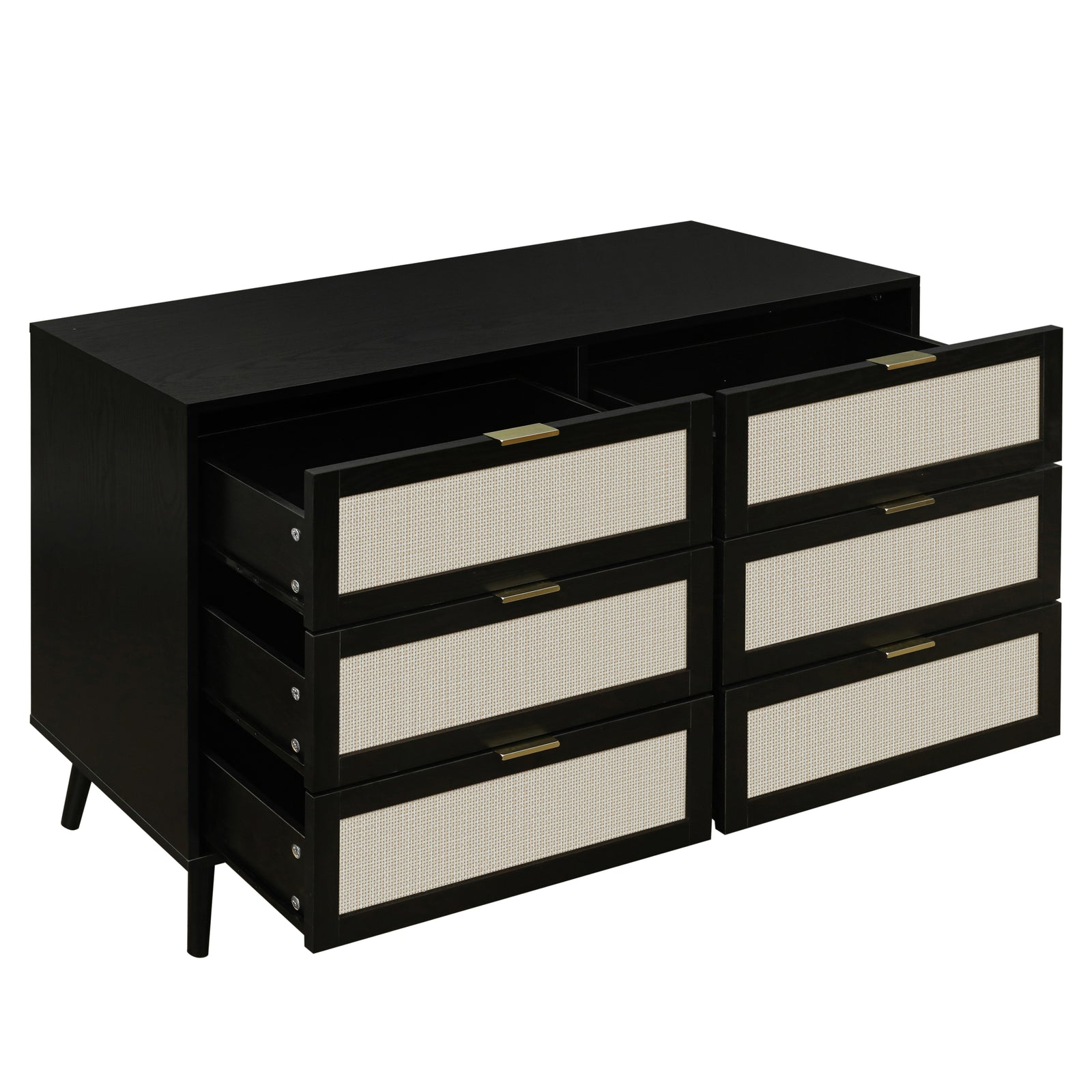 THE FURNITURE CO. Vanity Default Modern 6 Drawer Dresser Wood Cabinet for Storage In Black
