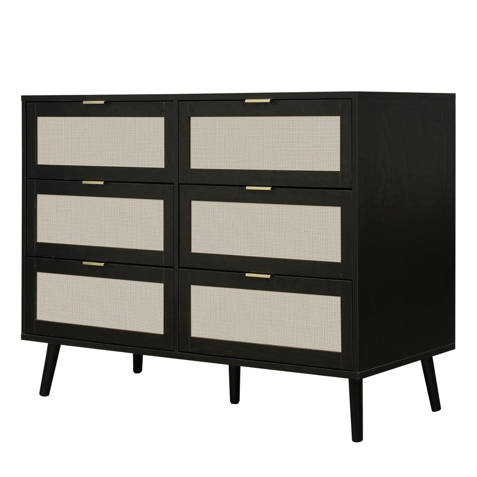 THE FURNITURE CO. Vanity Default Modern 6 Drawer Dresser Wood Cabinet for Storage In Black