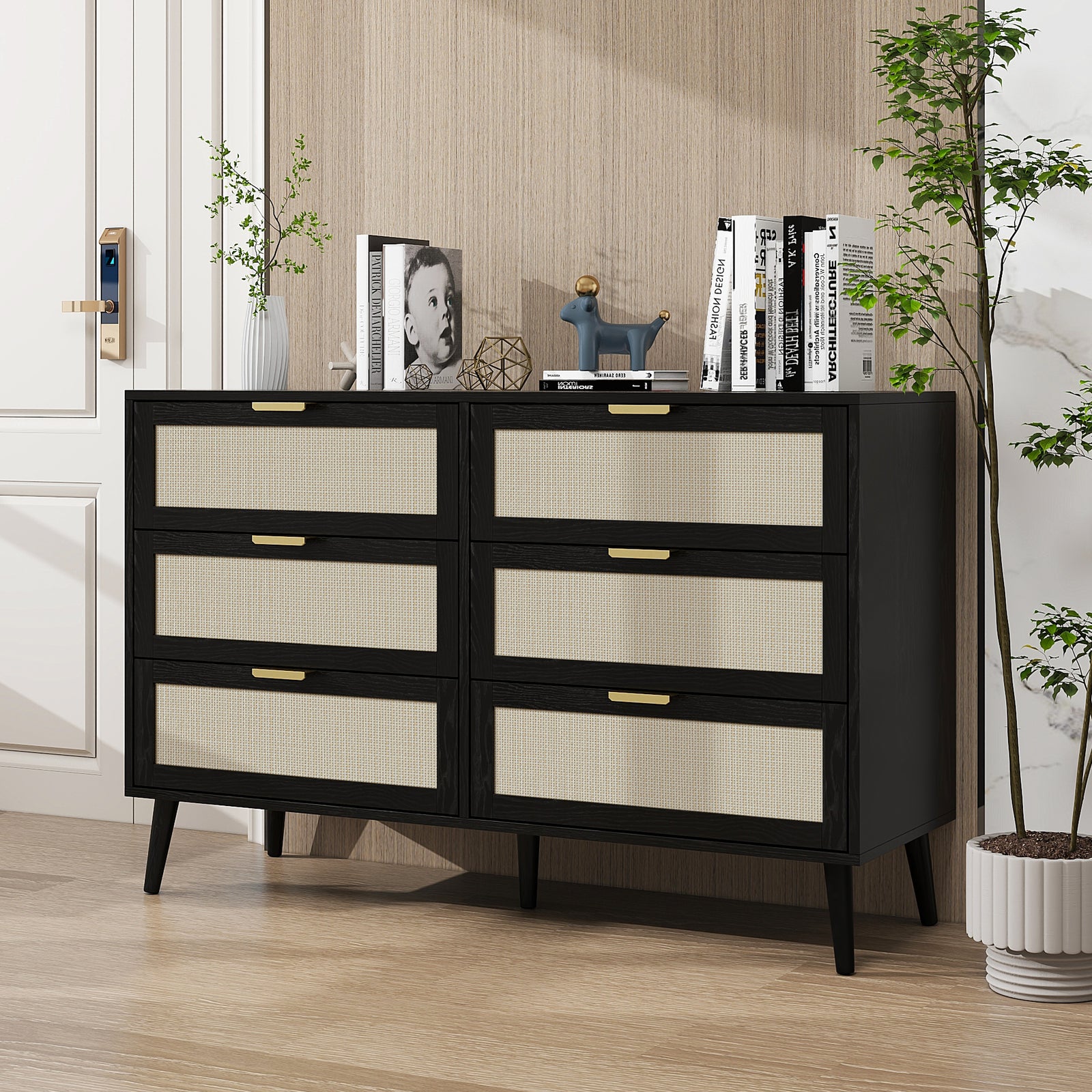 THE FURNITURE CO. Vanity Default Modern 6 Drawer Dresser Wood Cabinet for Storage In Black