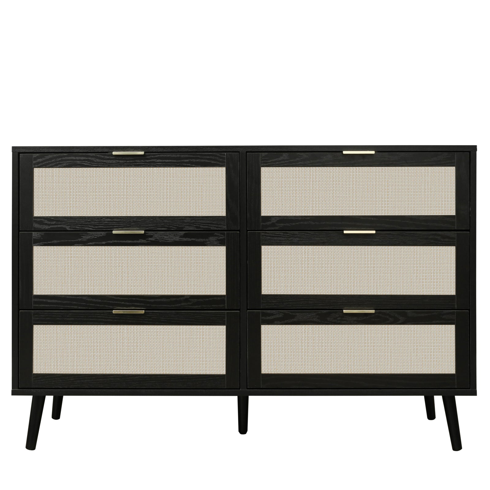 THE FURNITURE CO. Vanity Default Modern 6 Drawer Dresser Wood Cabinet for Storage In Black