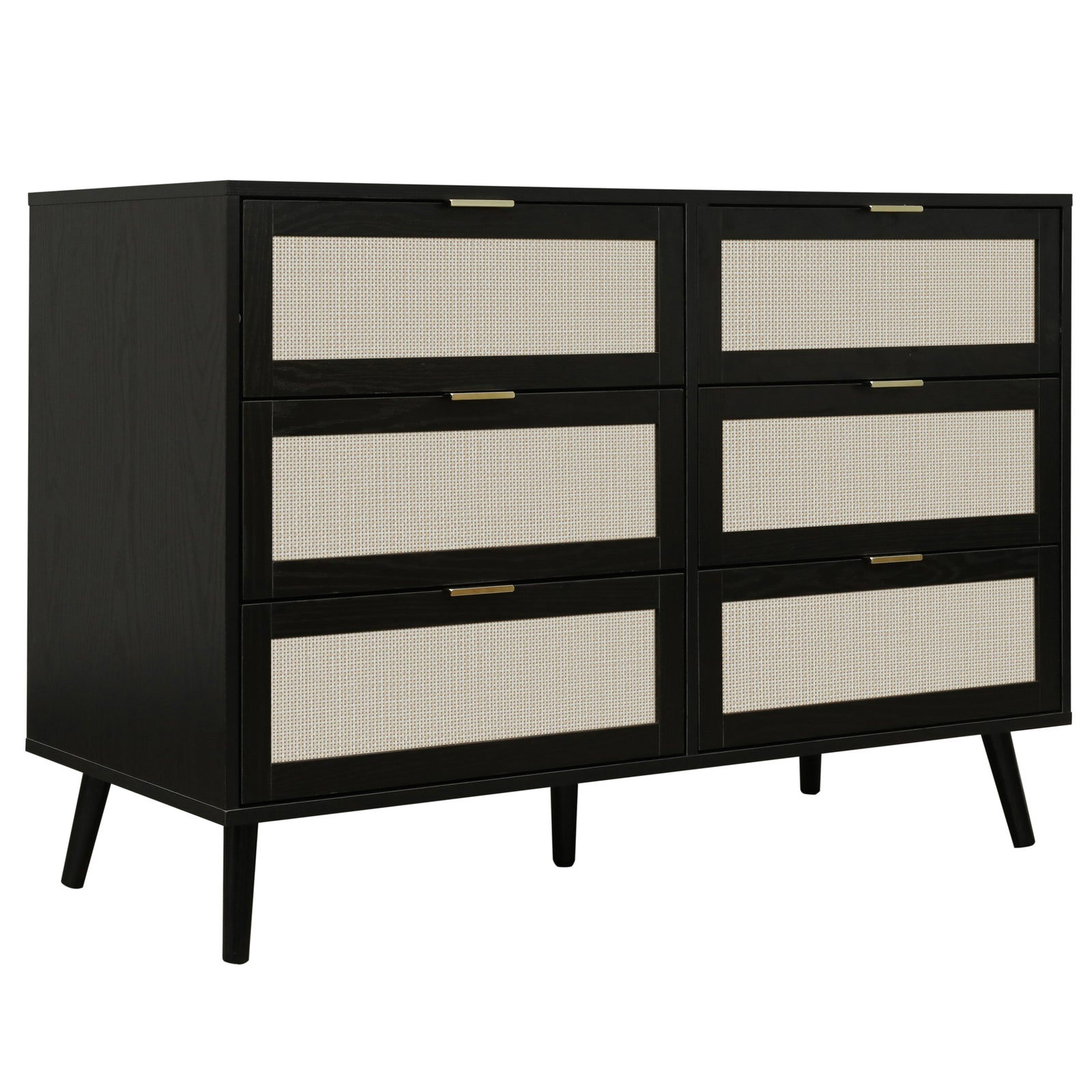 THE FURNITURE CO. Vanity Default Modern 6 Drawer Dresser Wood Cabinet for Storage In Black