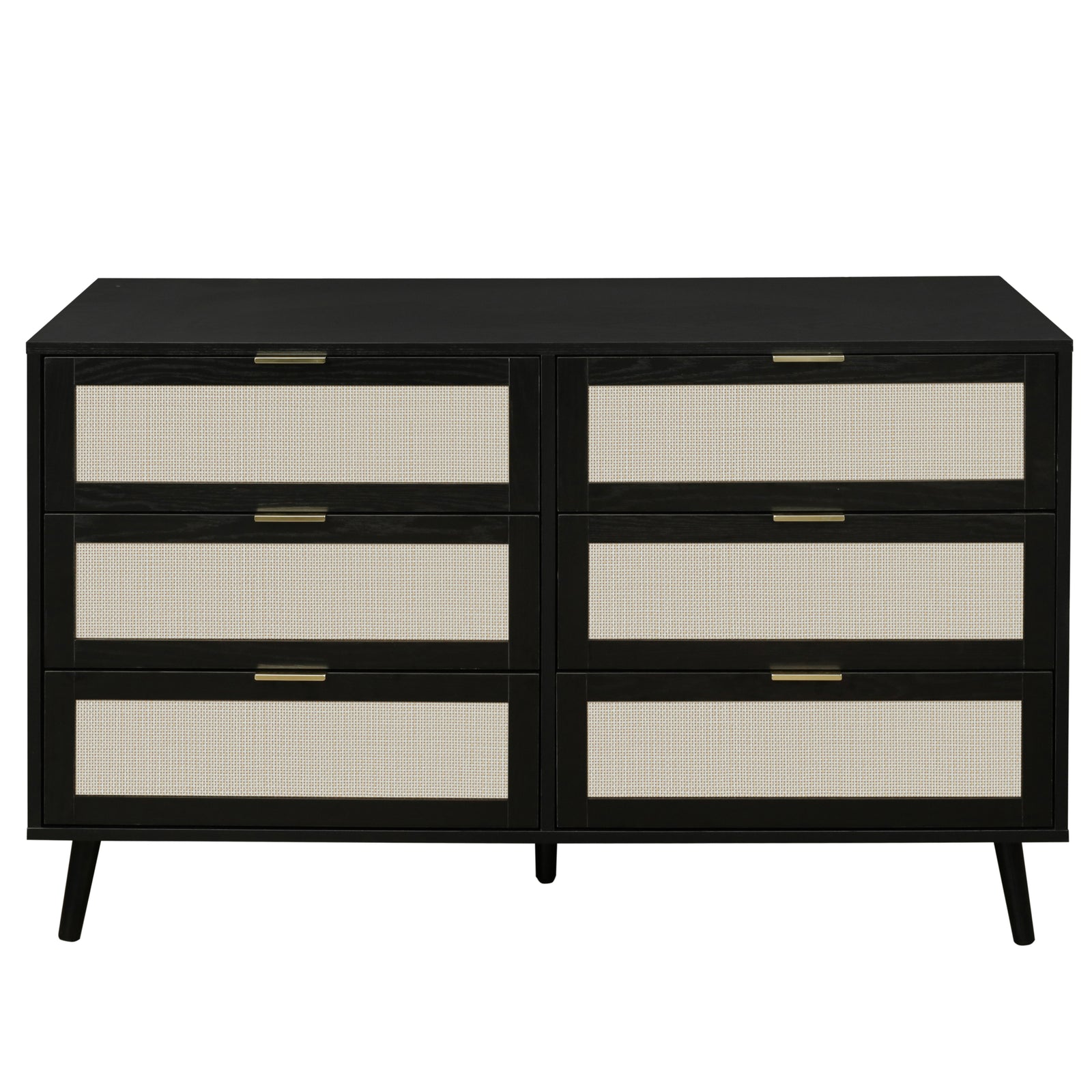 THE FURNITURE CO. Vanity Default Modern 6 Drawer Dresser Wood Cabinet for Storage In Black