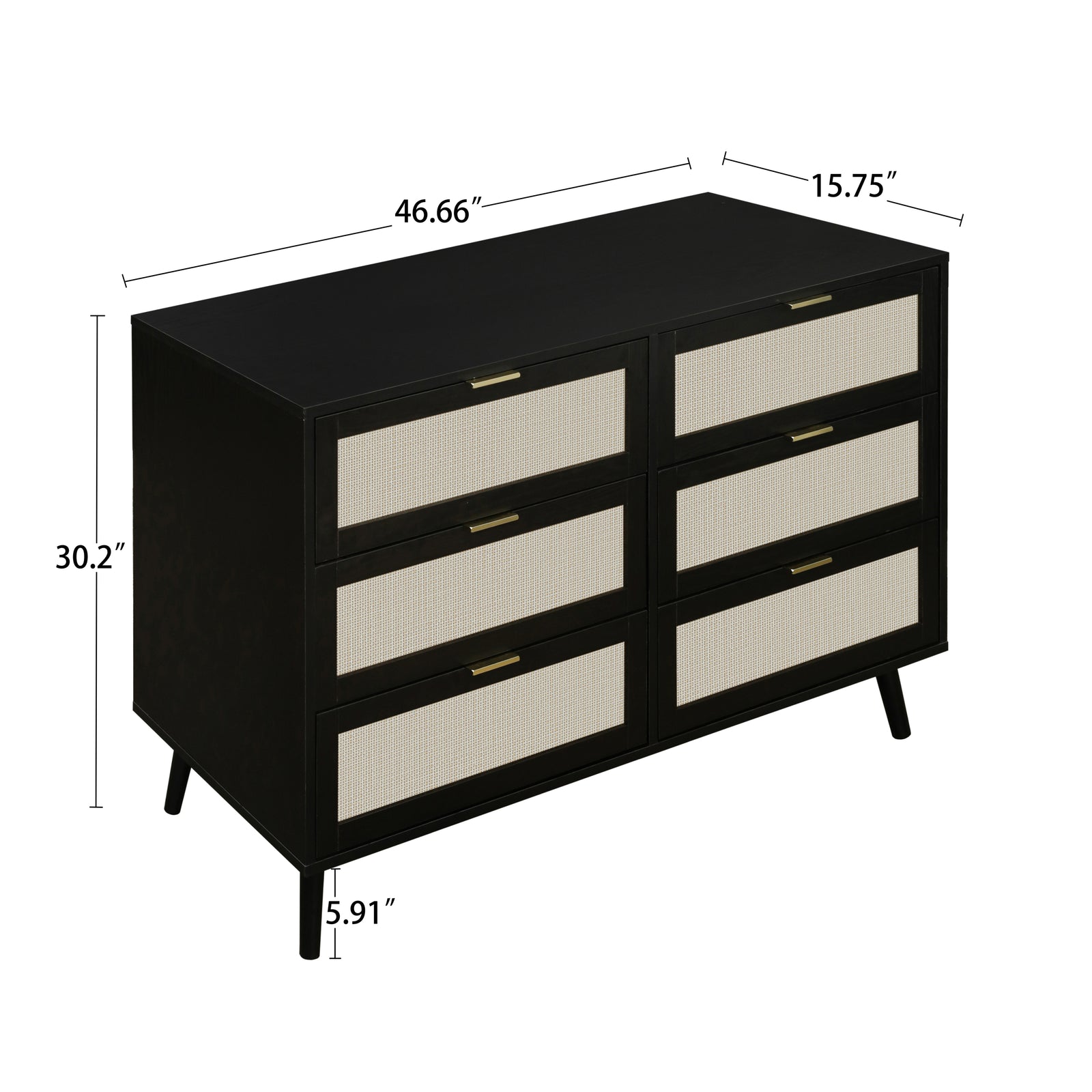 THE FURNITURE CO. Vanity Default Modern 6 Drawer Dresser Wood Cabinet for Storage In Black