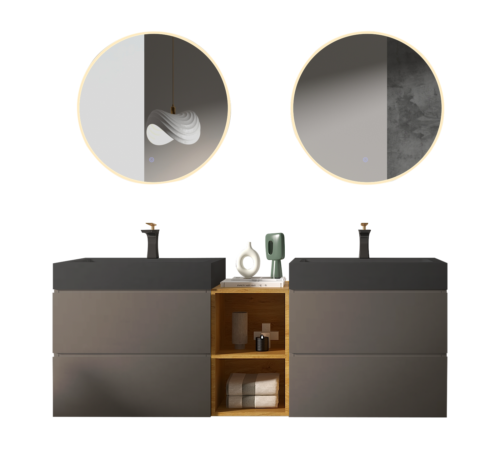 THE FURNITURE CO. Vanity Default Modern Space Gray Bathroom Vanity with Double Sinks and Open Shelf In Space Gray