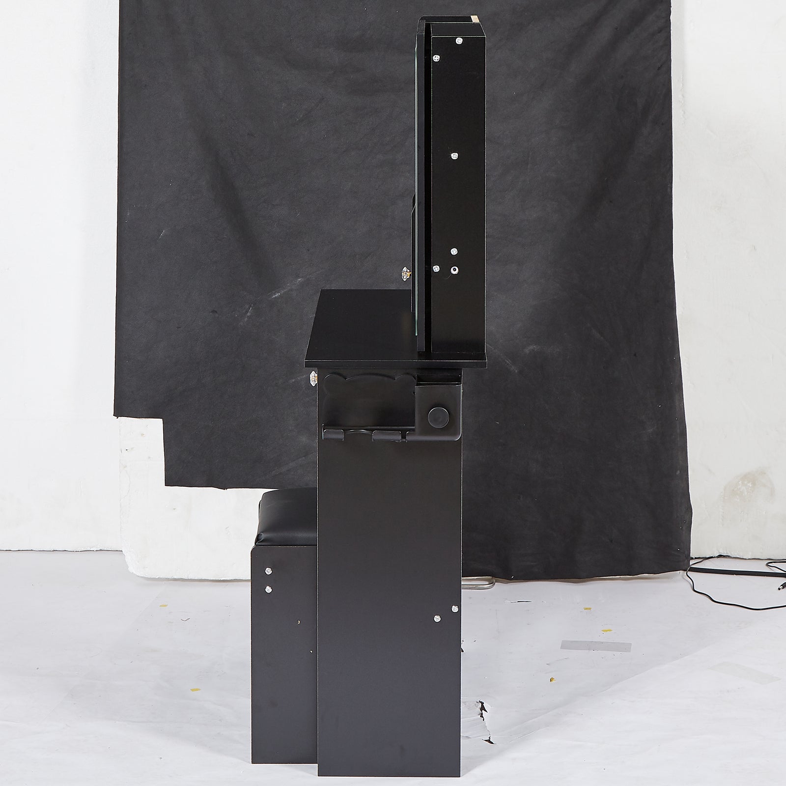 THE FURNITURE CO. Vanity Default Small Size Left Drawer Vanity Table With Cushioned Stool, 2 AC+2 USB Power, Touch Control LED Mirror, Tri-color Switching In Black