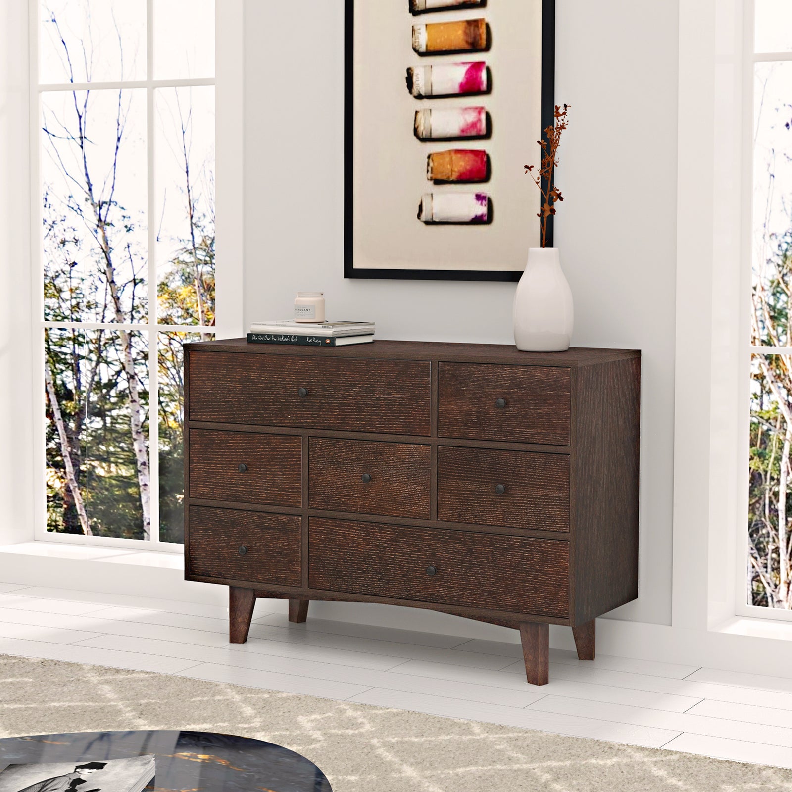 THE FURNITURE CO. Vanity Default Solid Wood Spray-Painted Dresser Buffet Tableware Cabinet With Retro Round Handle In Auburn