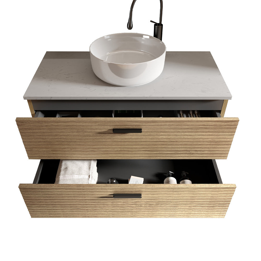 THE FURNITURE CO. Vanity Default Striped Natural Oak Bathroom Vanity with Ceramic Sink Freestanding Design for Modern Bathroom In Natural Oak