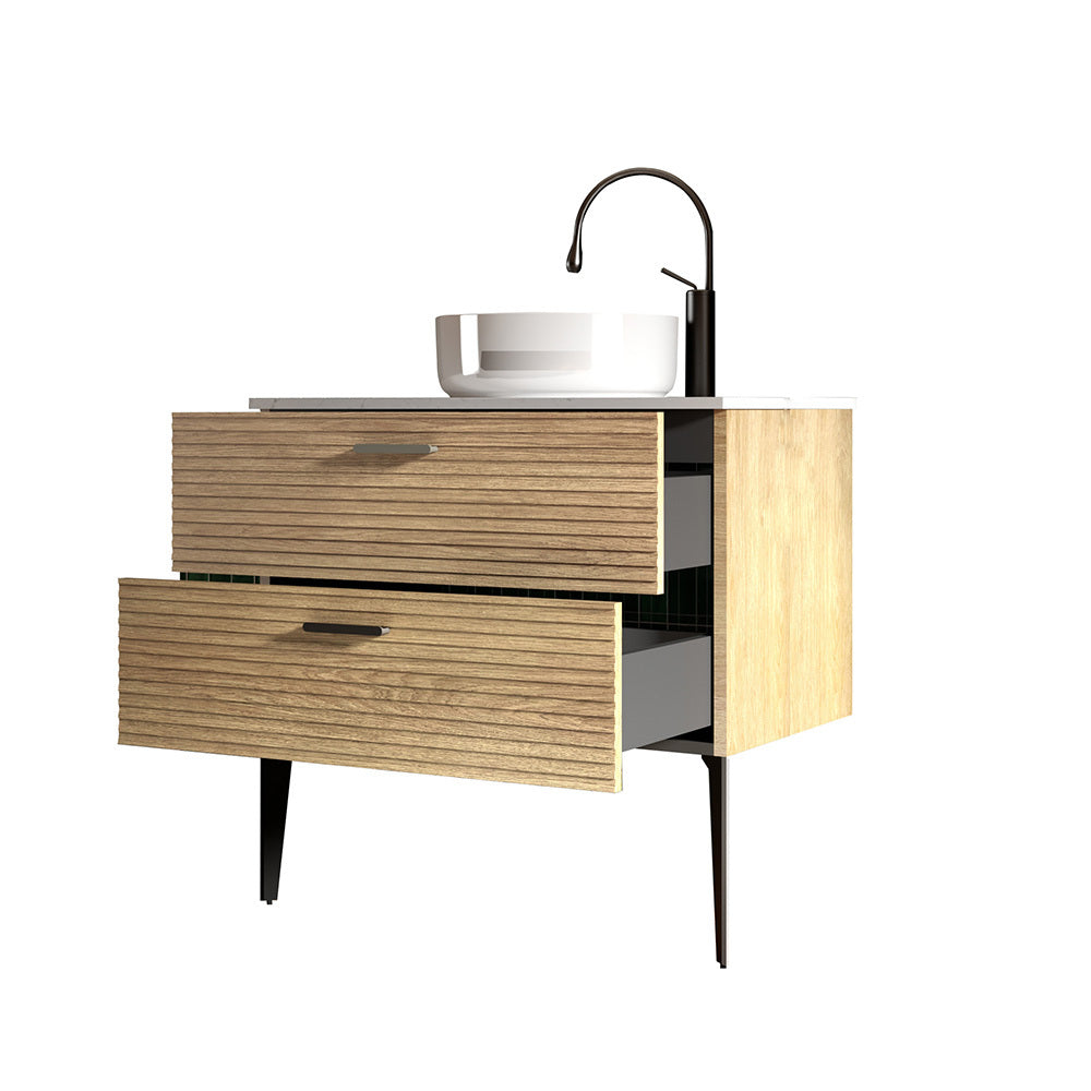 THE FURNITURE CO. Vanity Default Striped Natural Oak Bathroom Vanity with Ceramic Sink Freestanding Design In Oak