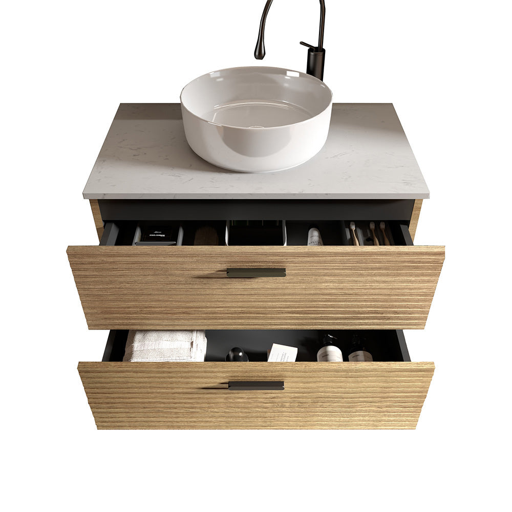 THE FURNITURE CO. Vanity Default Striped Natural Oak Bathroom Vanity with Ceramic Sink Freestanding Design In Oak