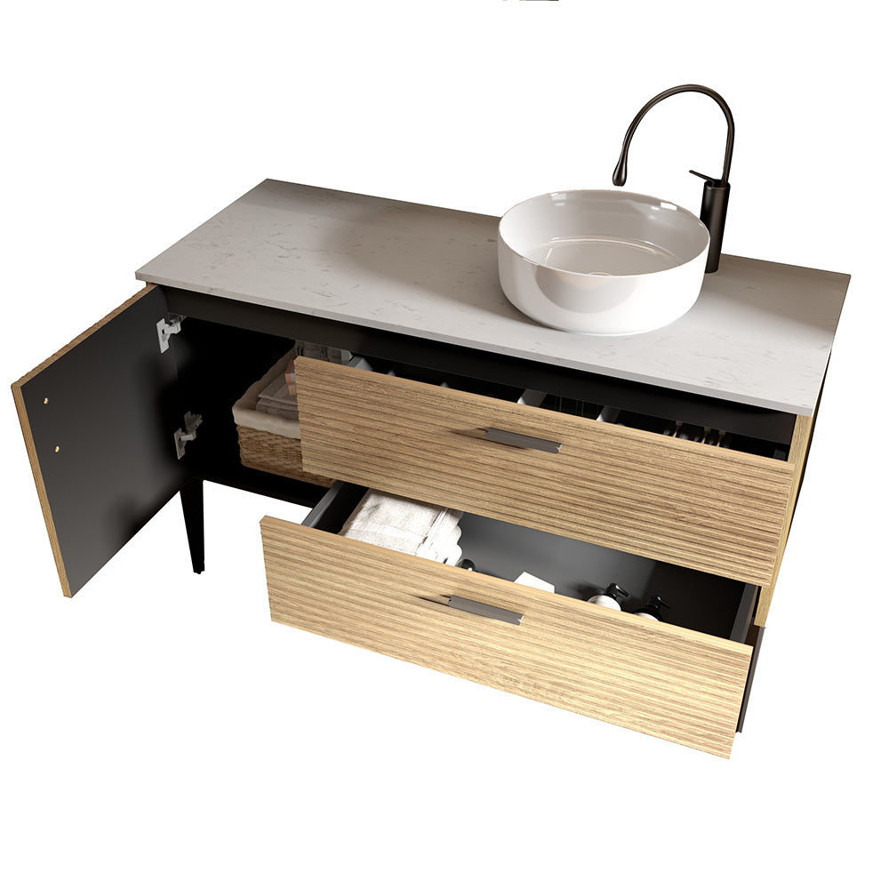 THE FURNITURE CO. Vanity Default Striped Natural Oak Bathroom Vanity with Sink Freestanding Cabinet for Modern Spaces In Oak